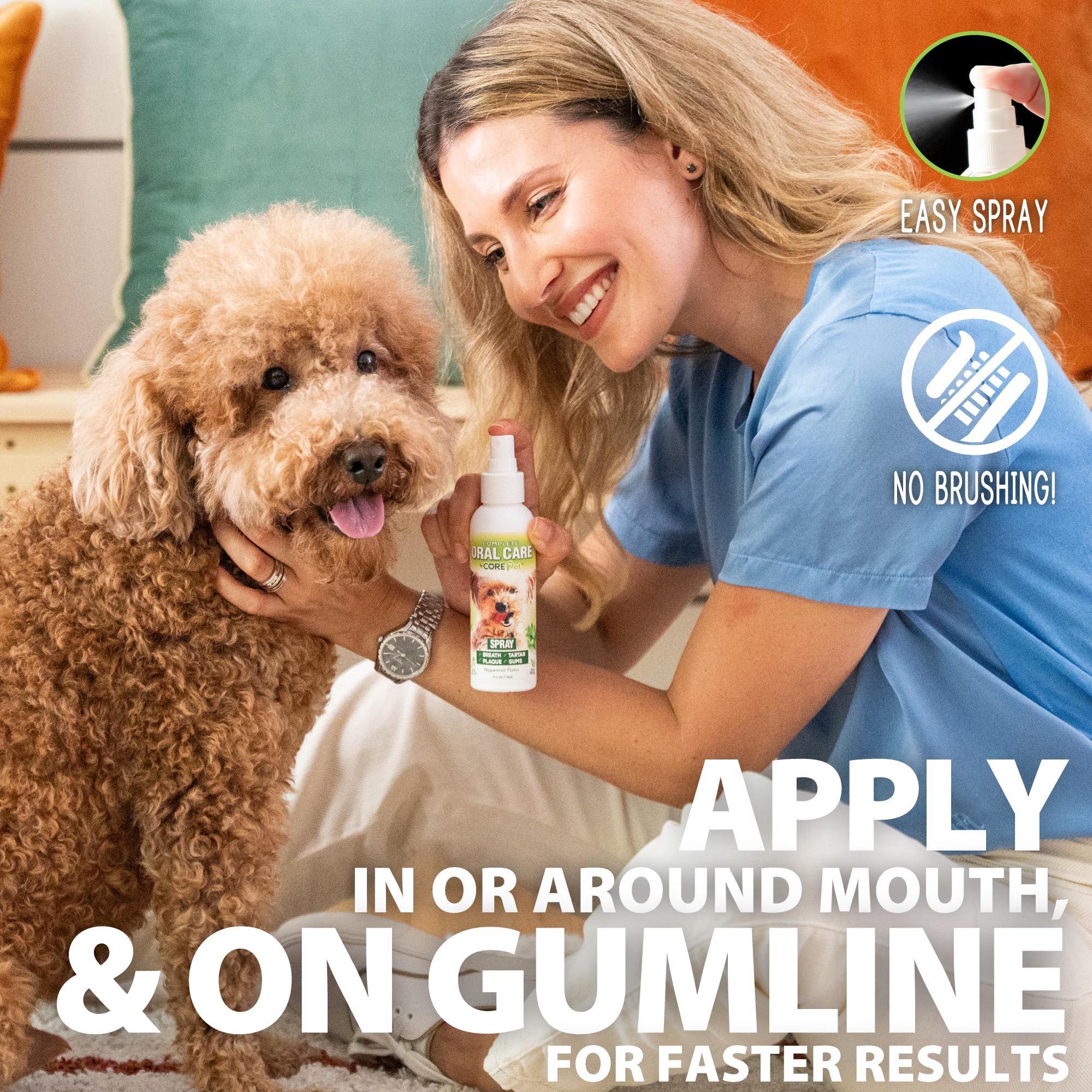 CORE Pet Complete Oral Care spray reaches under the gum line to support gum tissue health