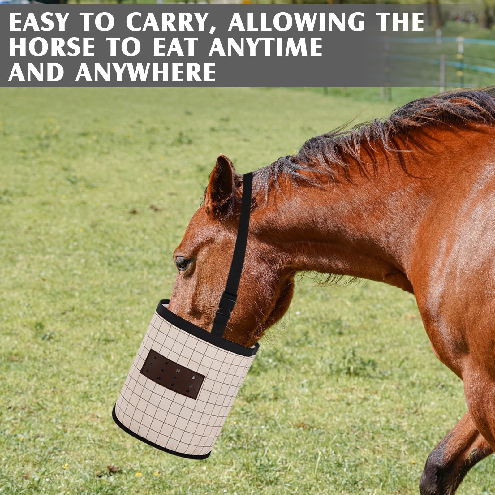 Cosblank horse feed bag no-spill flap design minimizes waste during feeding