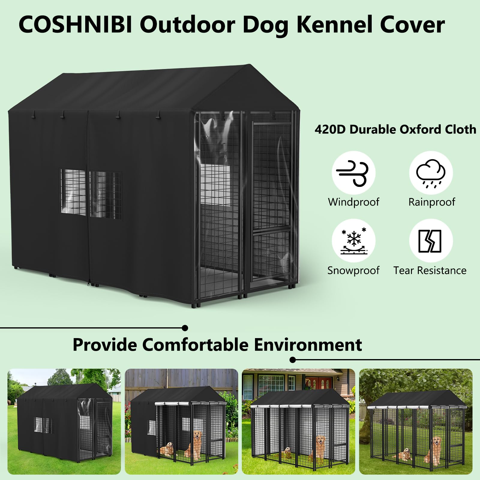 COSHNIBI dog kennel cover UV-resistant shield preserves interior shade.
