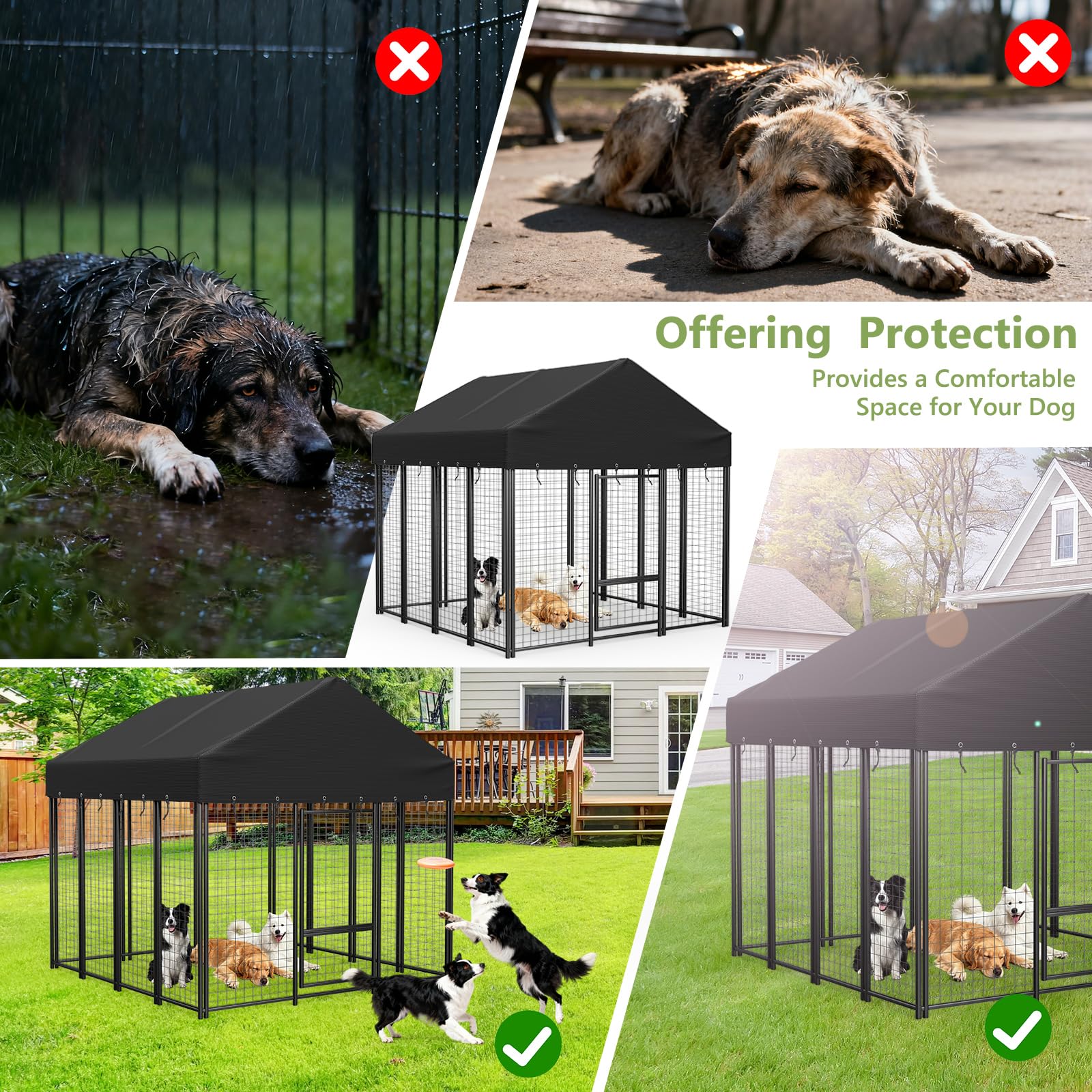 COSHNIBI 10x10 fit keeps kennel protected outdoors.