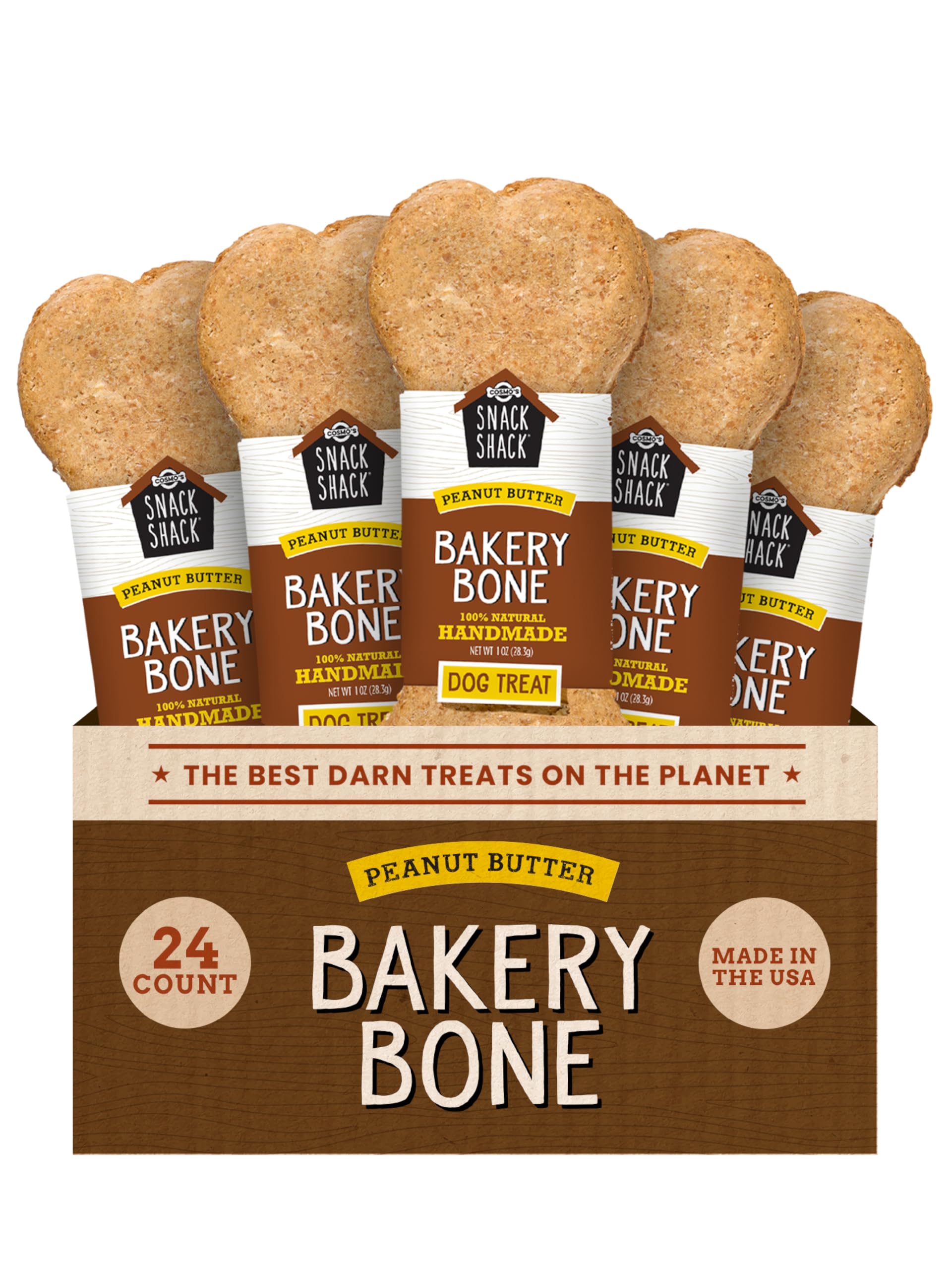 Cosmo's Snack Shack Peanut Butter Bakery Bone pack image—long chew ideal for training rewards