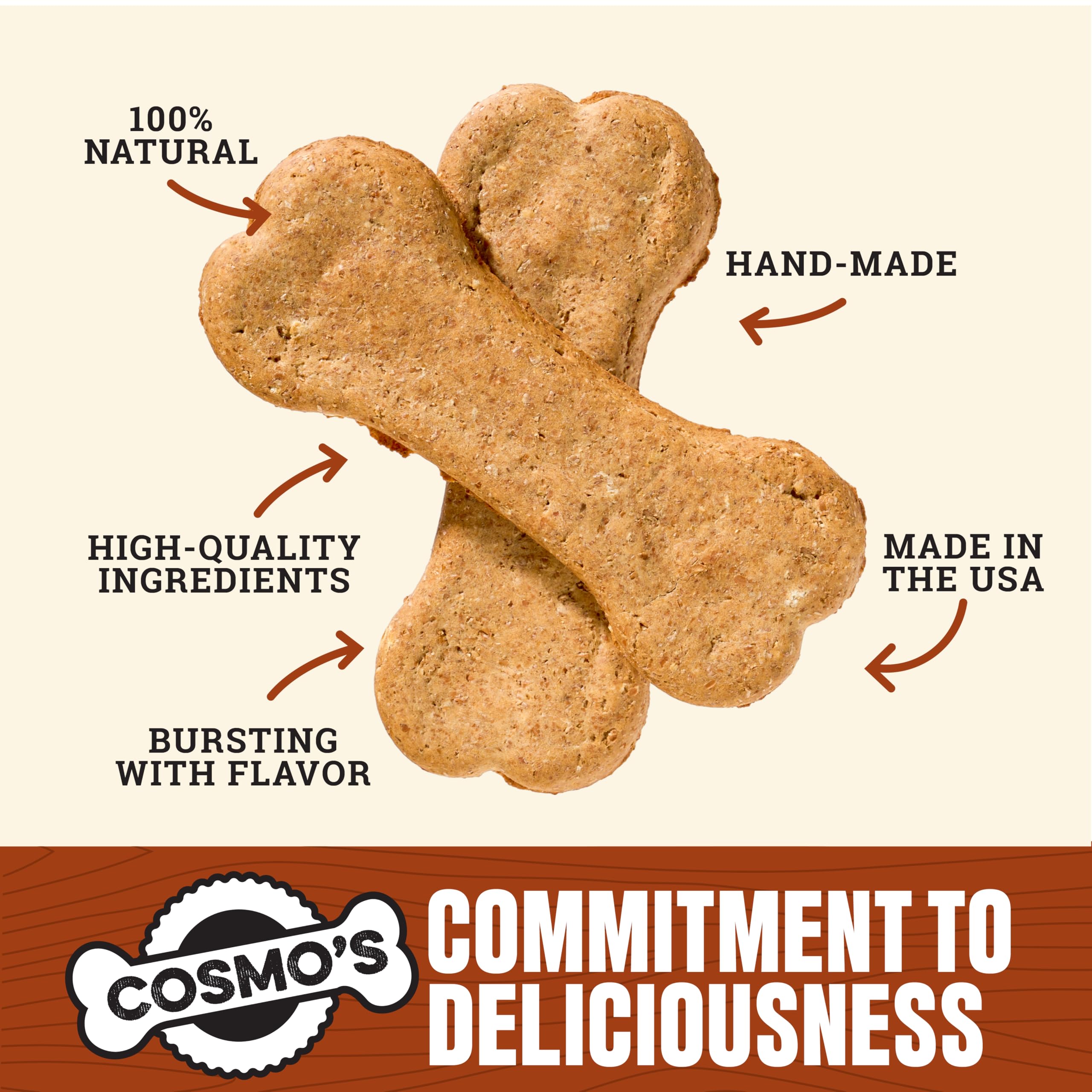 Cosmo's Snack Shack Peanut Butter Bakery Bone USA-made label—American-sourced ingredients