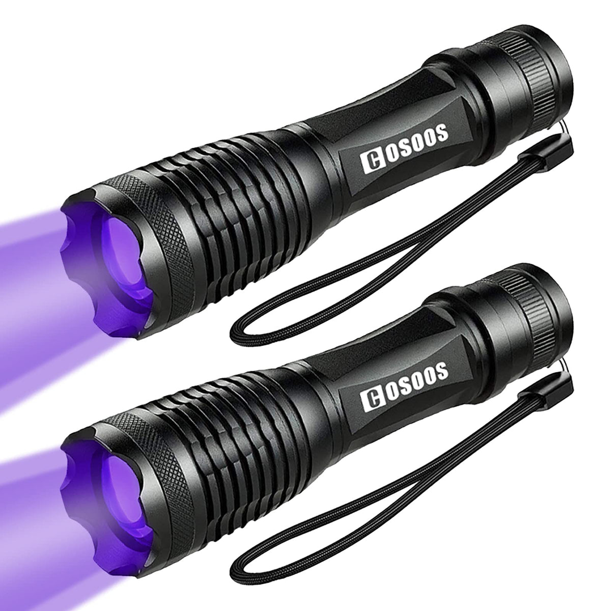 COSOOS uv-flashlight-2-pack compact dual-use tool ideal for camping and stain detection.