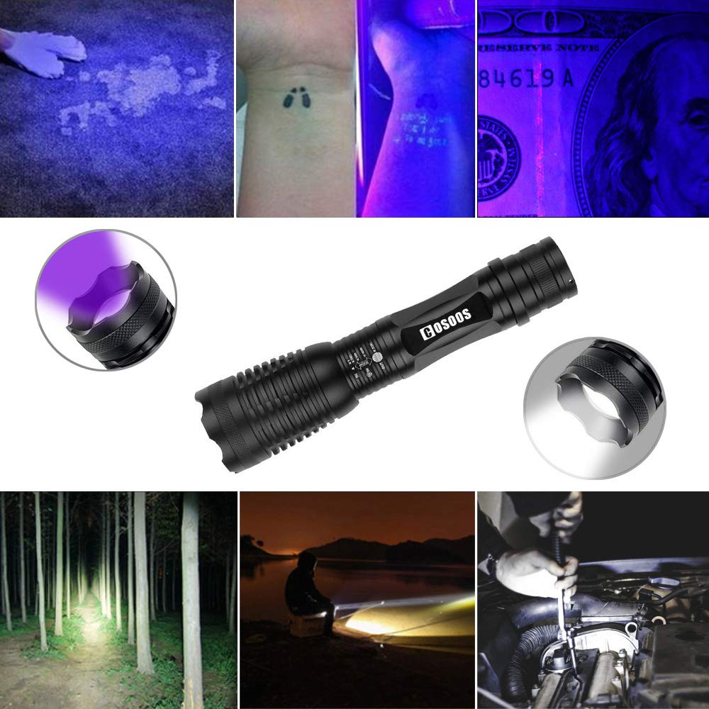 COSOOS uv-flashlight-395nm-detection highlights hidden stains and urine in dark rooms.