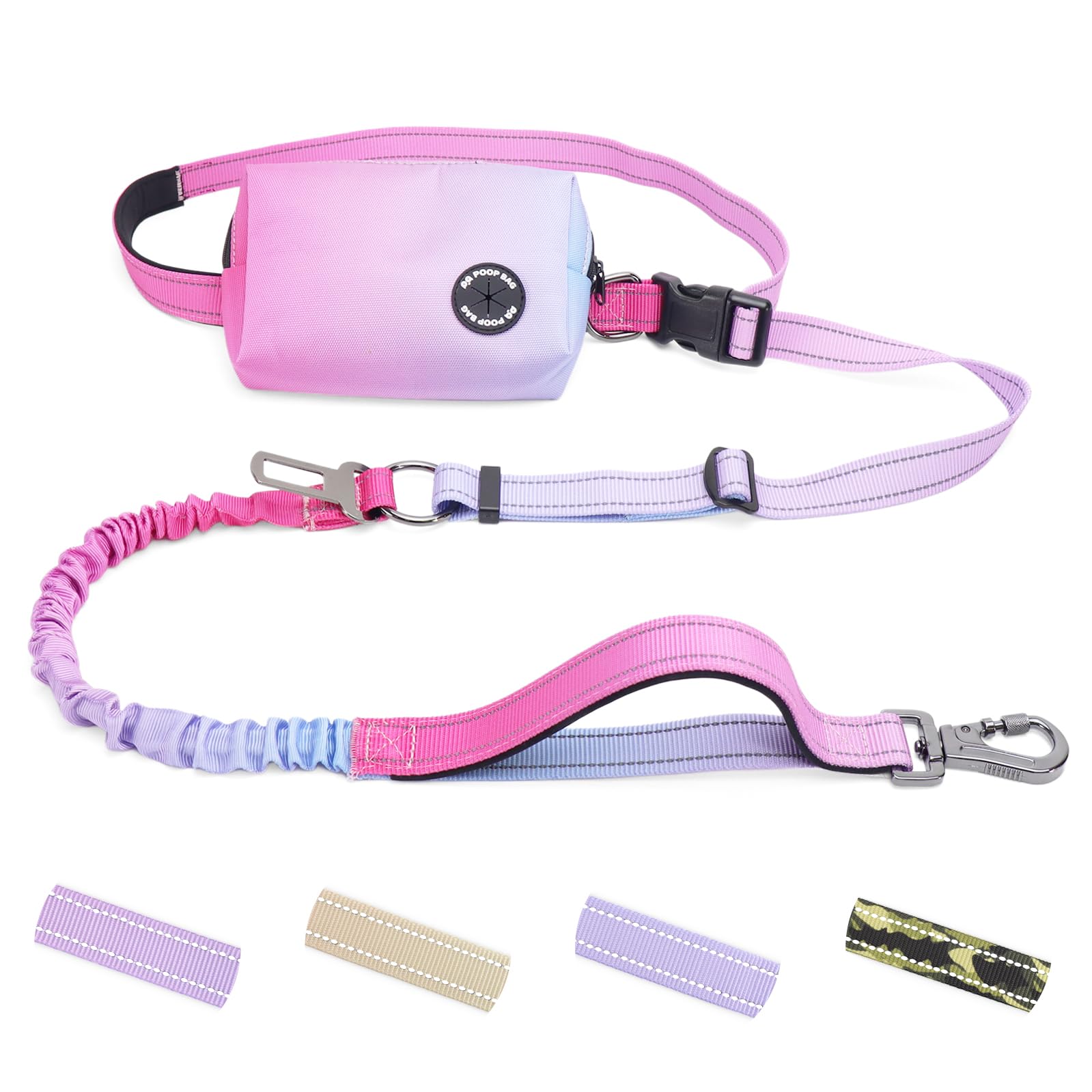 COSOWO hands-free dual-handle leash in pink featuring secure waist belt for convenient control.