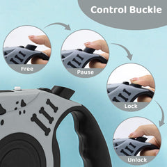 COSOWO retractable dog leash button-control image demonstrates simple three-button operation.