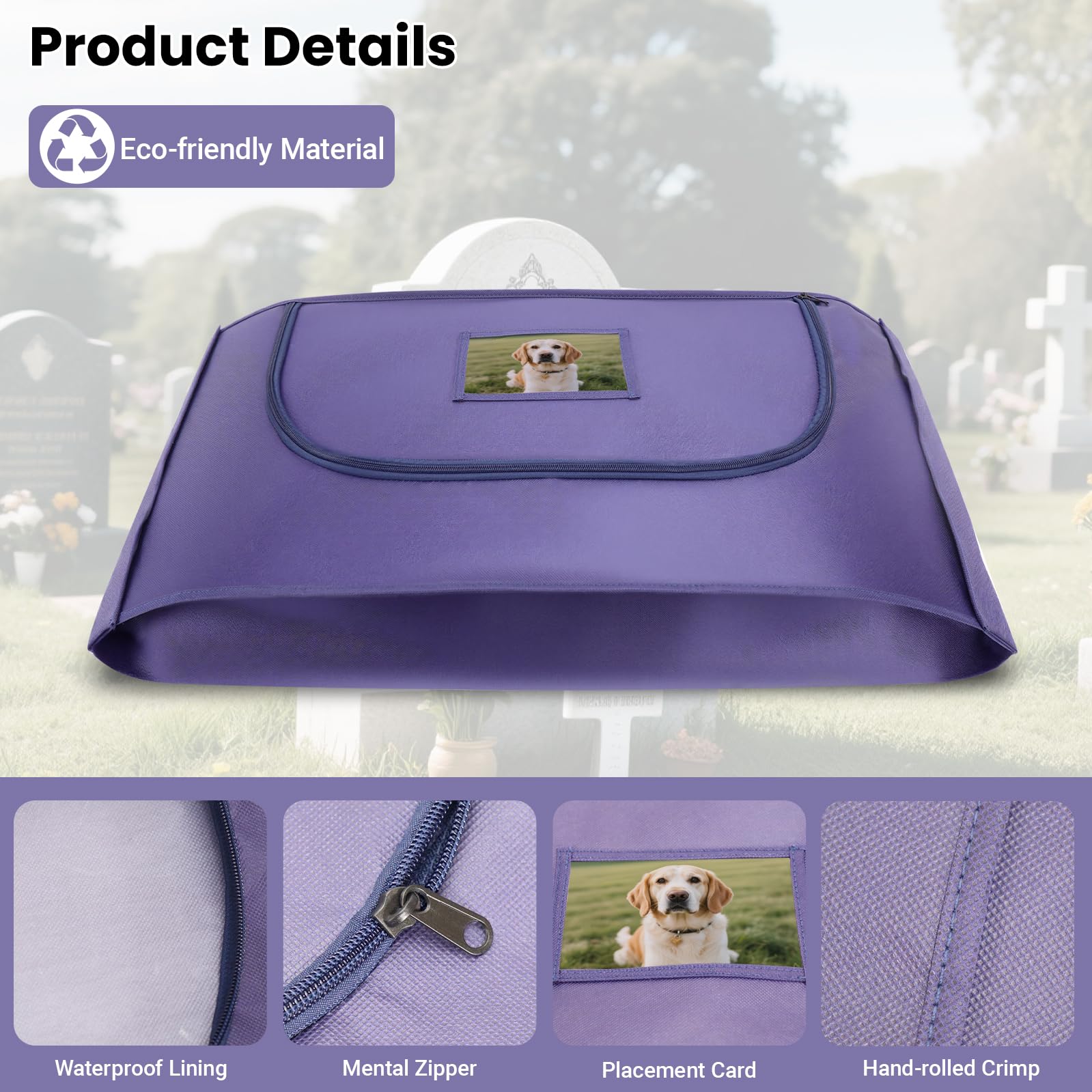 COSOWO small pet burial bag navy side view highlighting leak resistance.
