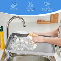 COSPARX non-porous surface showcases odor-resistant, stain-resistant stainless steel tray.