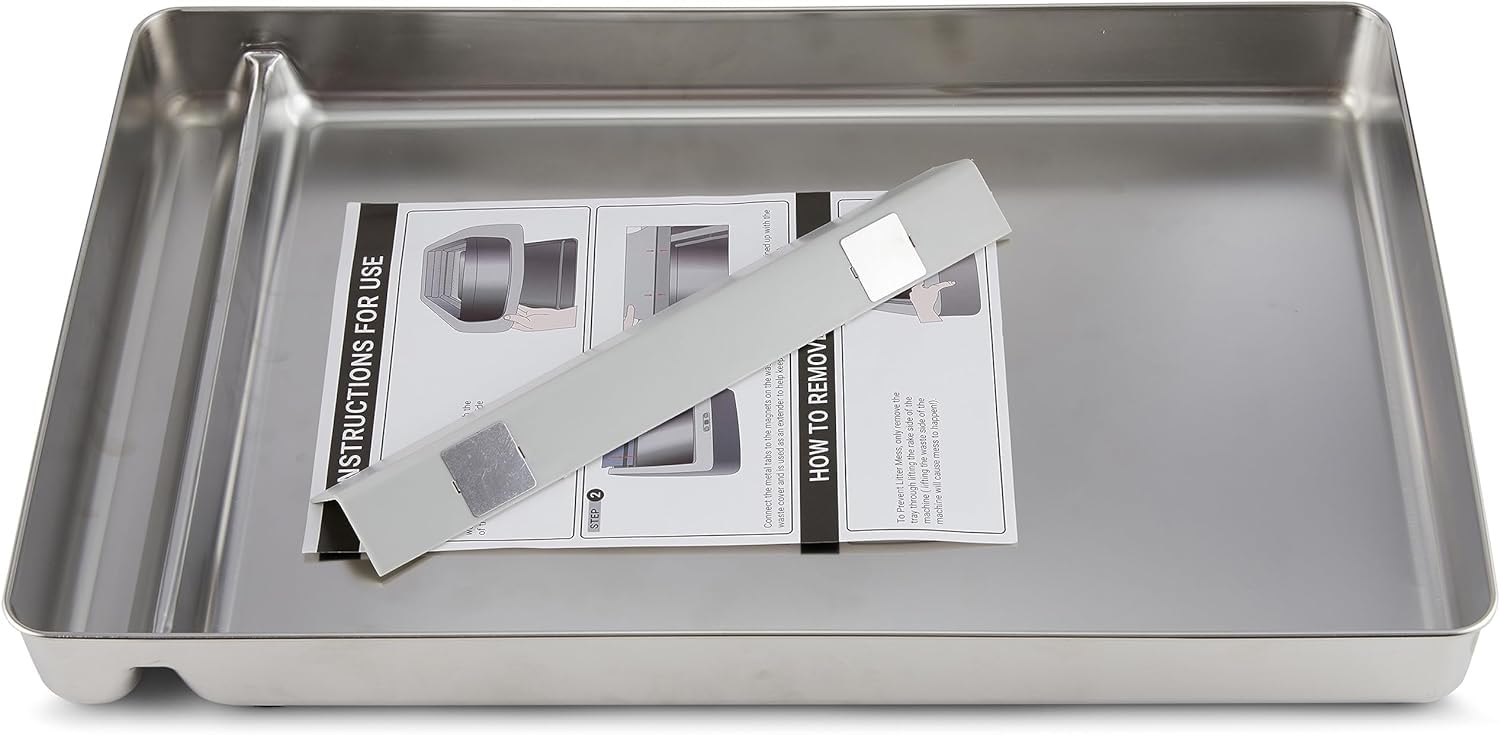 COSPARX stainless steel litter tray front view, durable and easy to wipe clean.