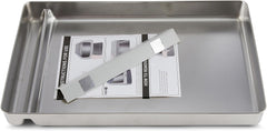 COSPARX stainless steel litter tray front view, durable and easy to wipe clean.