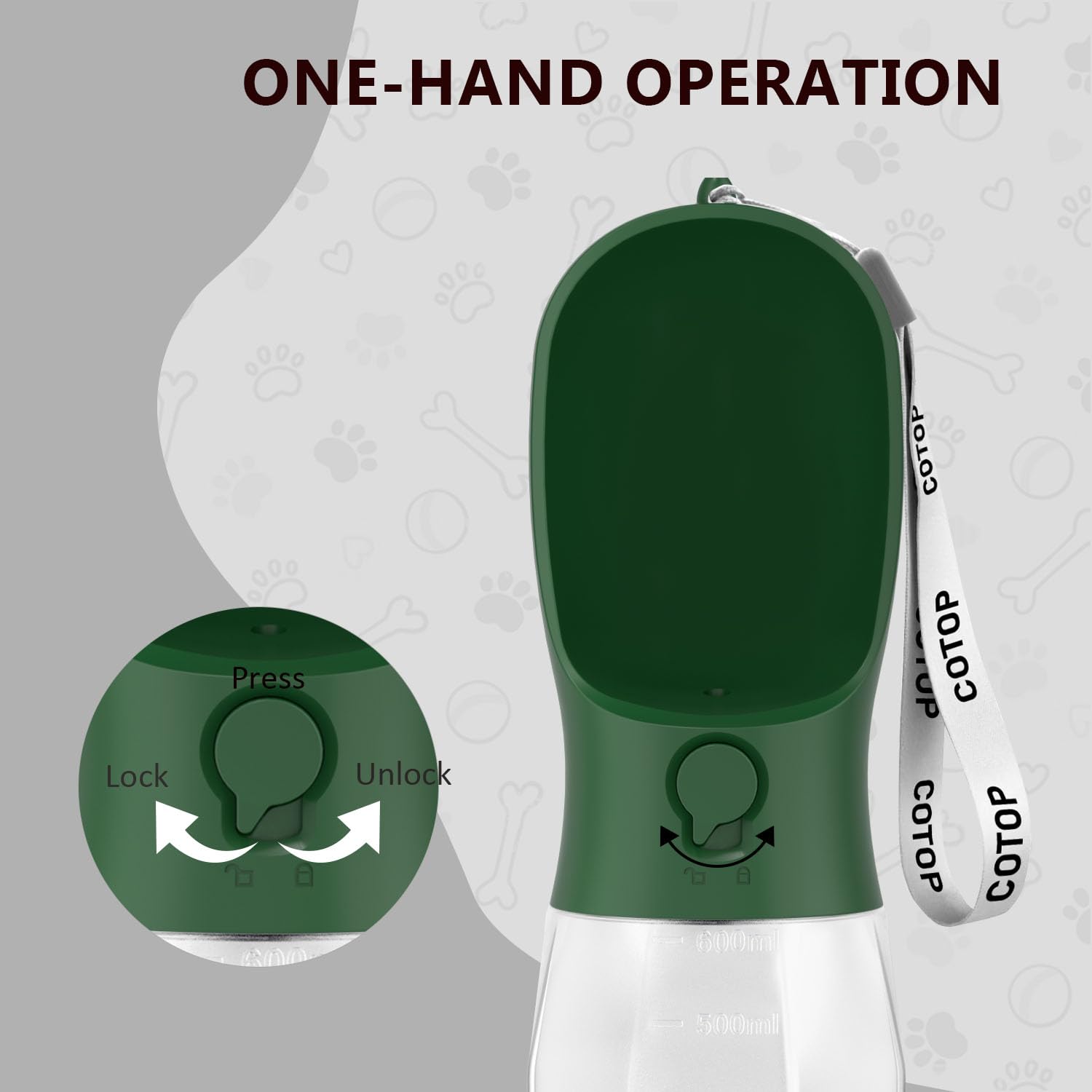 COTOP water bottle with carabiner clip for hands-free carrying.
