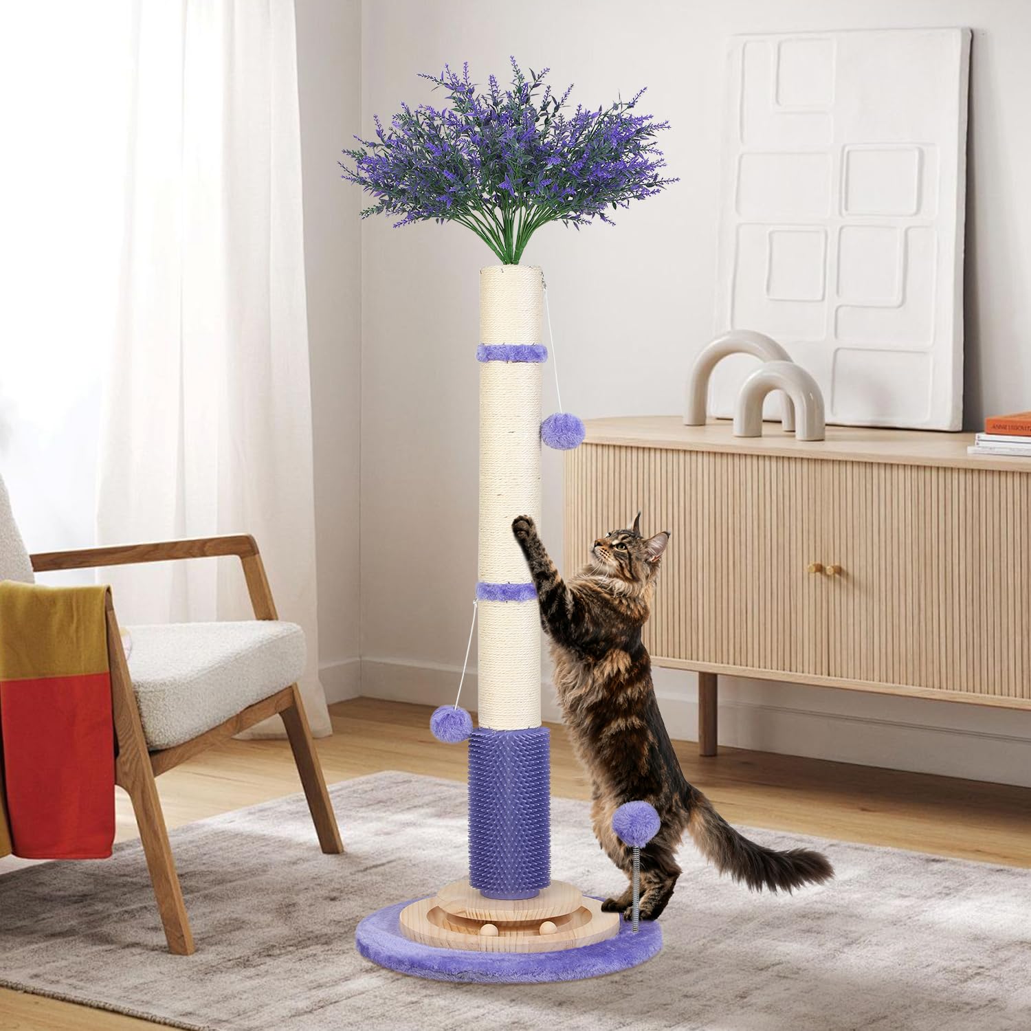 COUNER cat scratching post 3.5-inch diameter sisal invites ample scratching space for bigger cats.