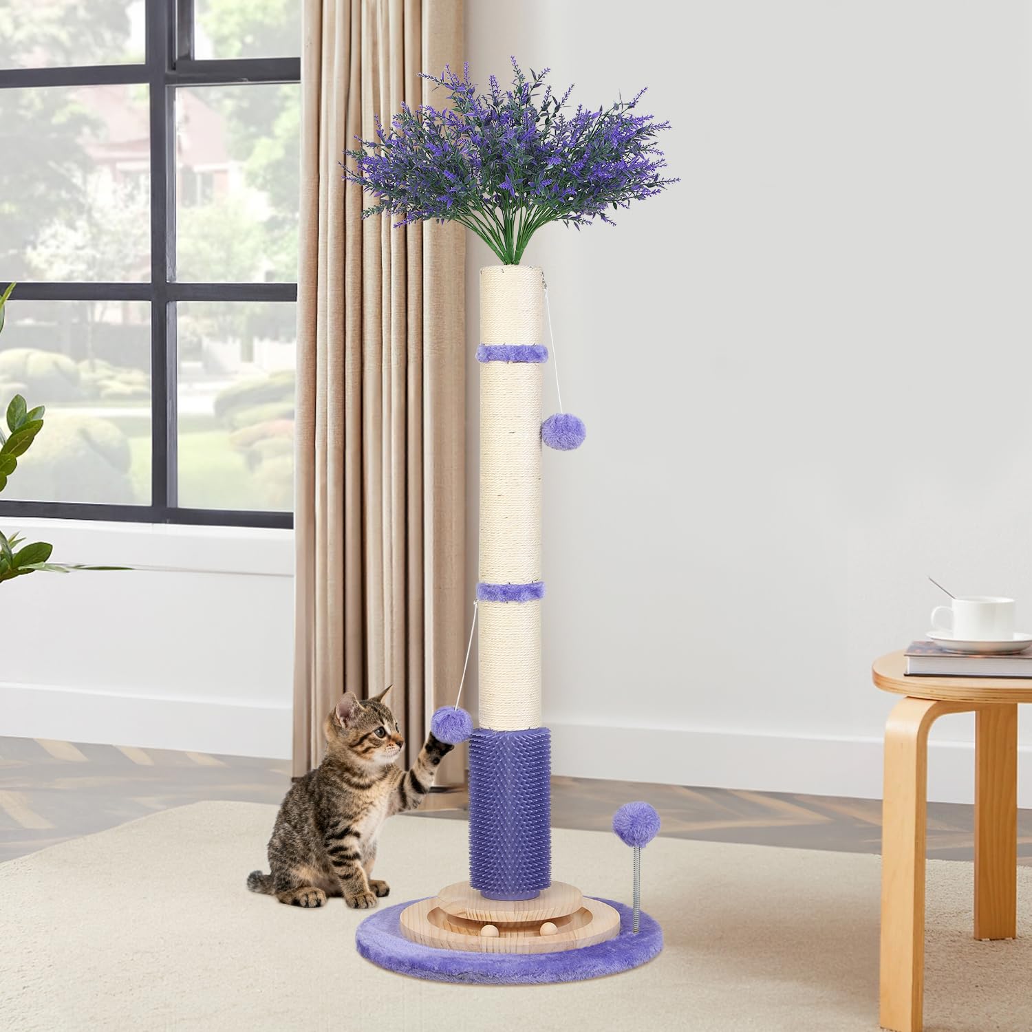 COUNER cat scratching post provides furniture protection by redirecting claws to natural sisal surfaces.