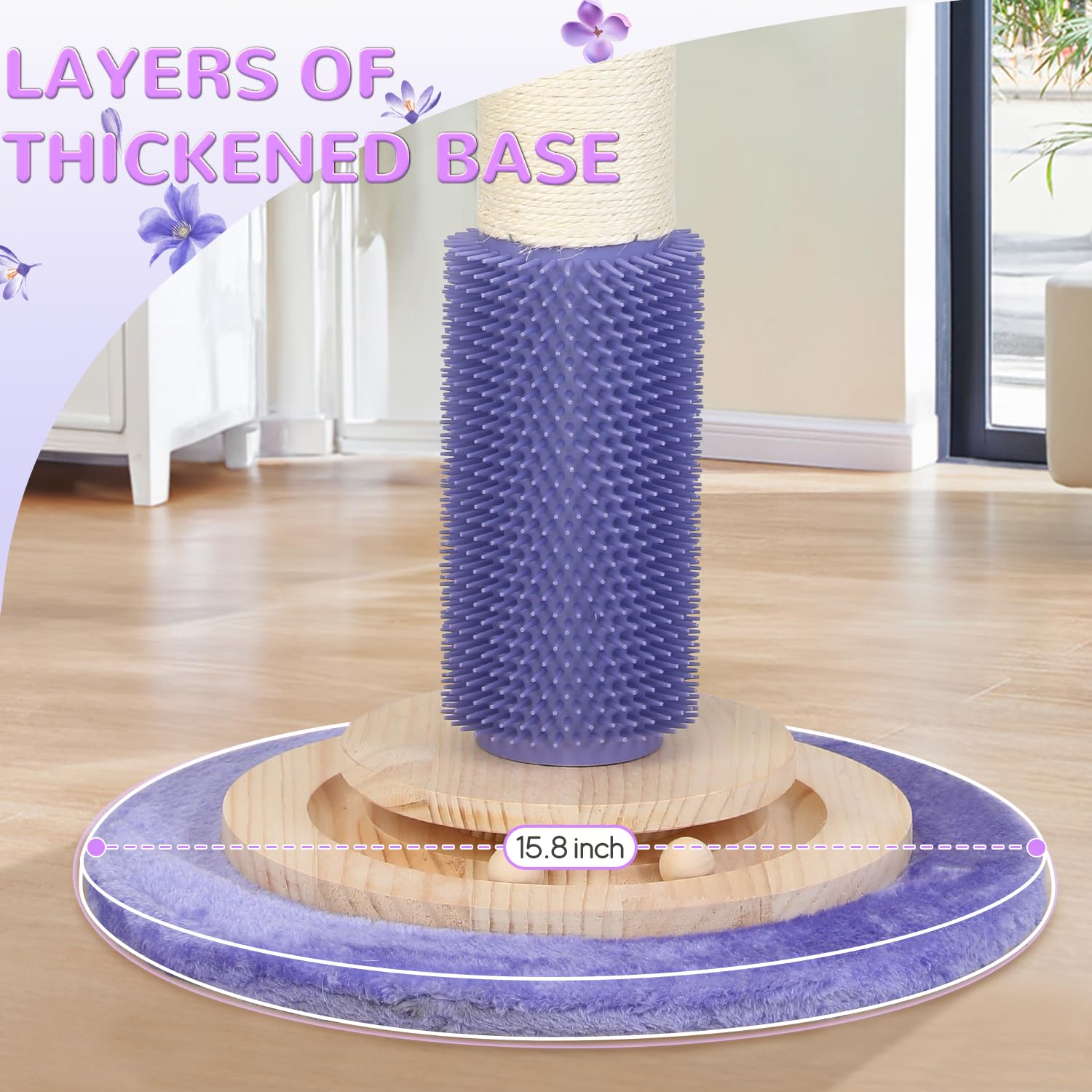 COUNER cat scratching post self-groomer brush enables quick grooming between play sessions.