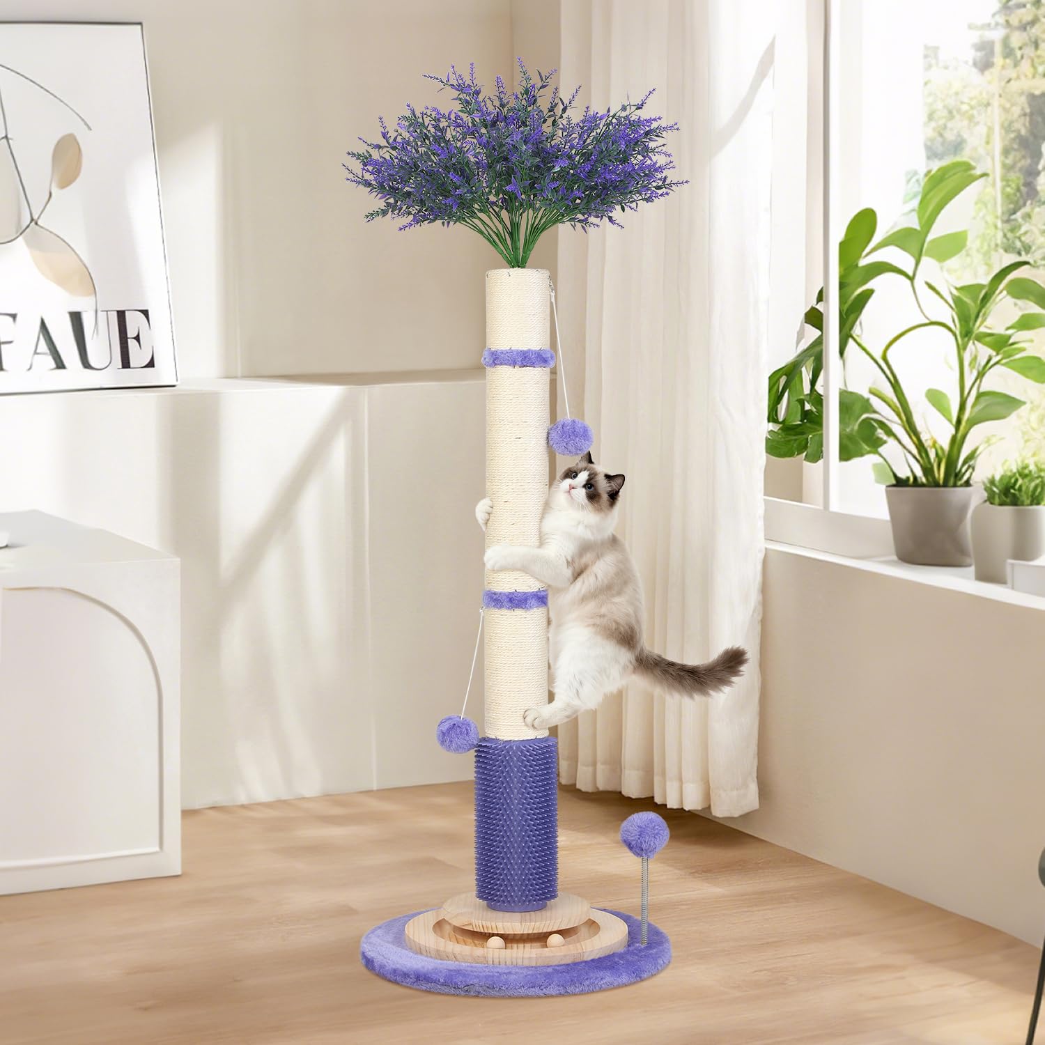 COUNER cat scratching post solid wood construction ensures a sturdy, long-lasting centerpiece.