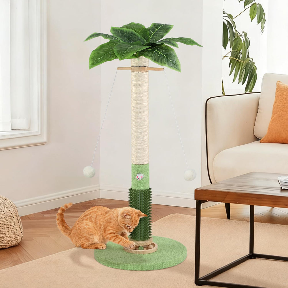 COUNTER self-groomer brush aids grooming as cats play.