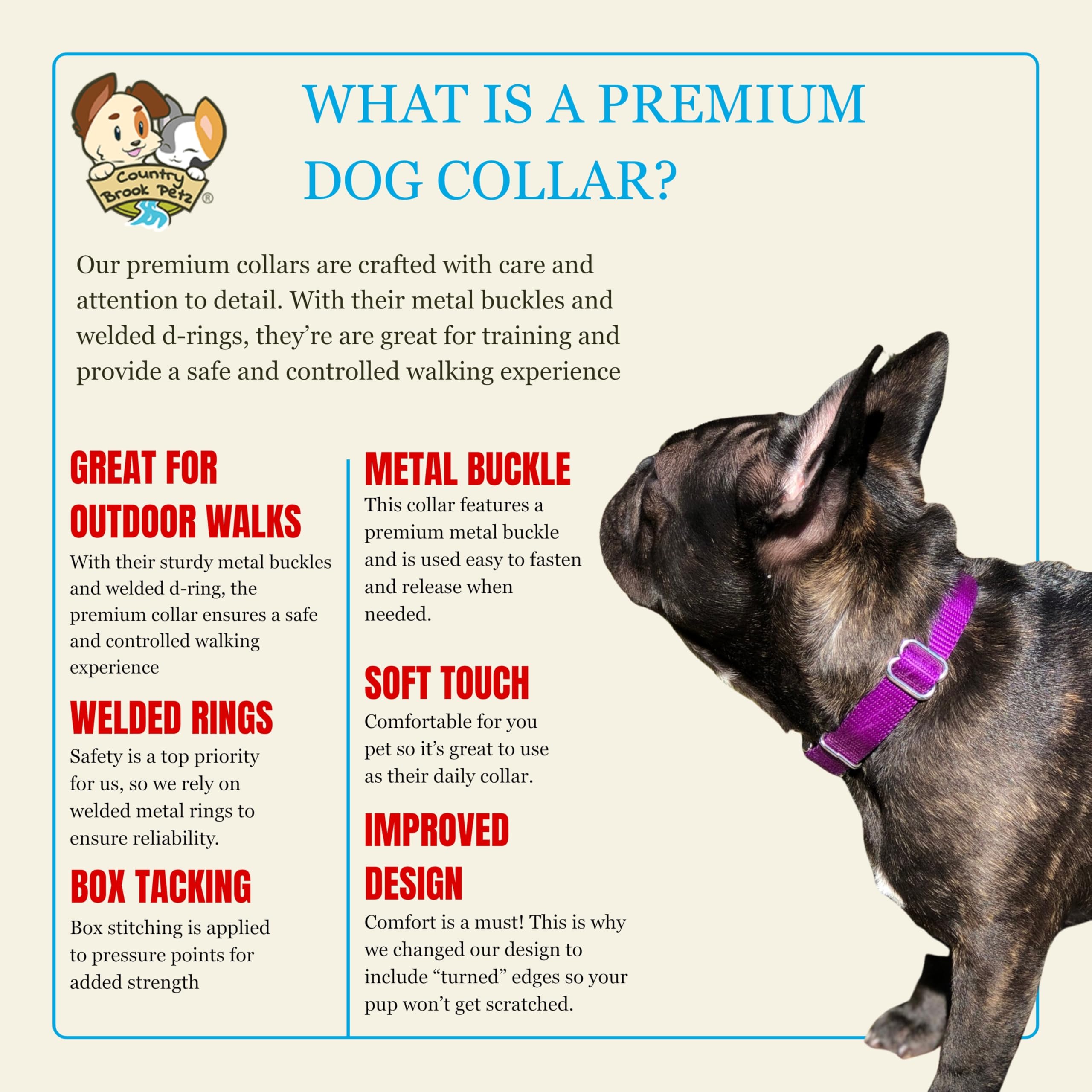 Country Brook Petz collar silky soft nylon hug for comfortable all-day wear