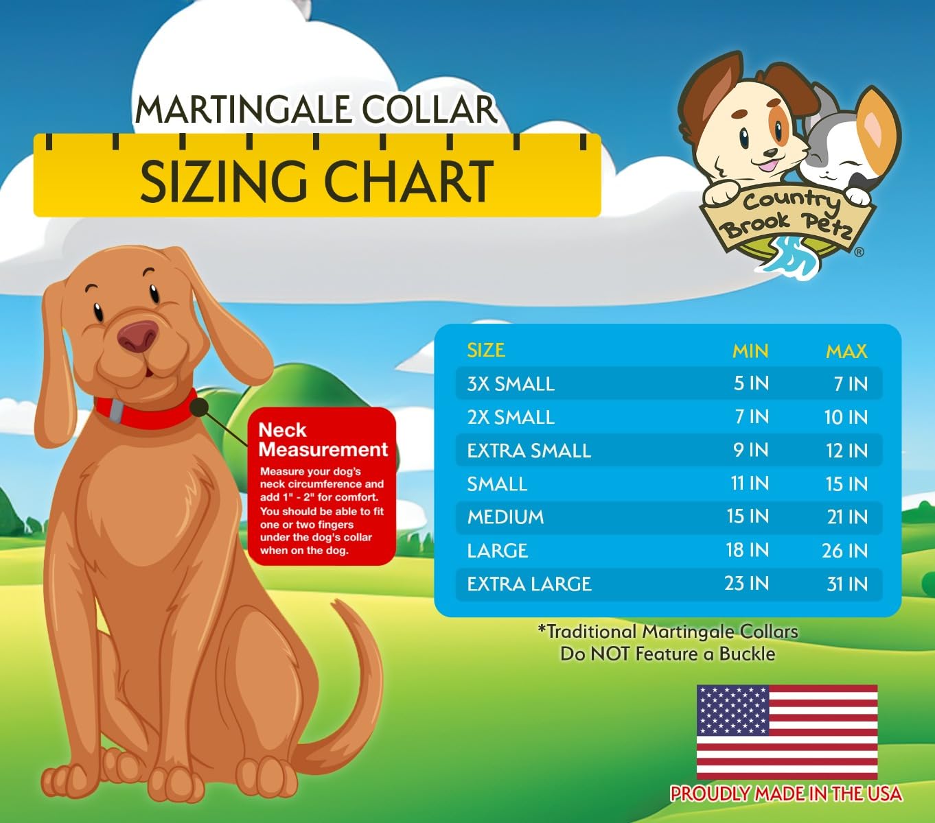 Country Brook Petz martingale soft nylon build offers comfortable daily wear and gentle control.