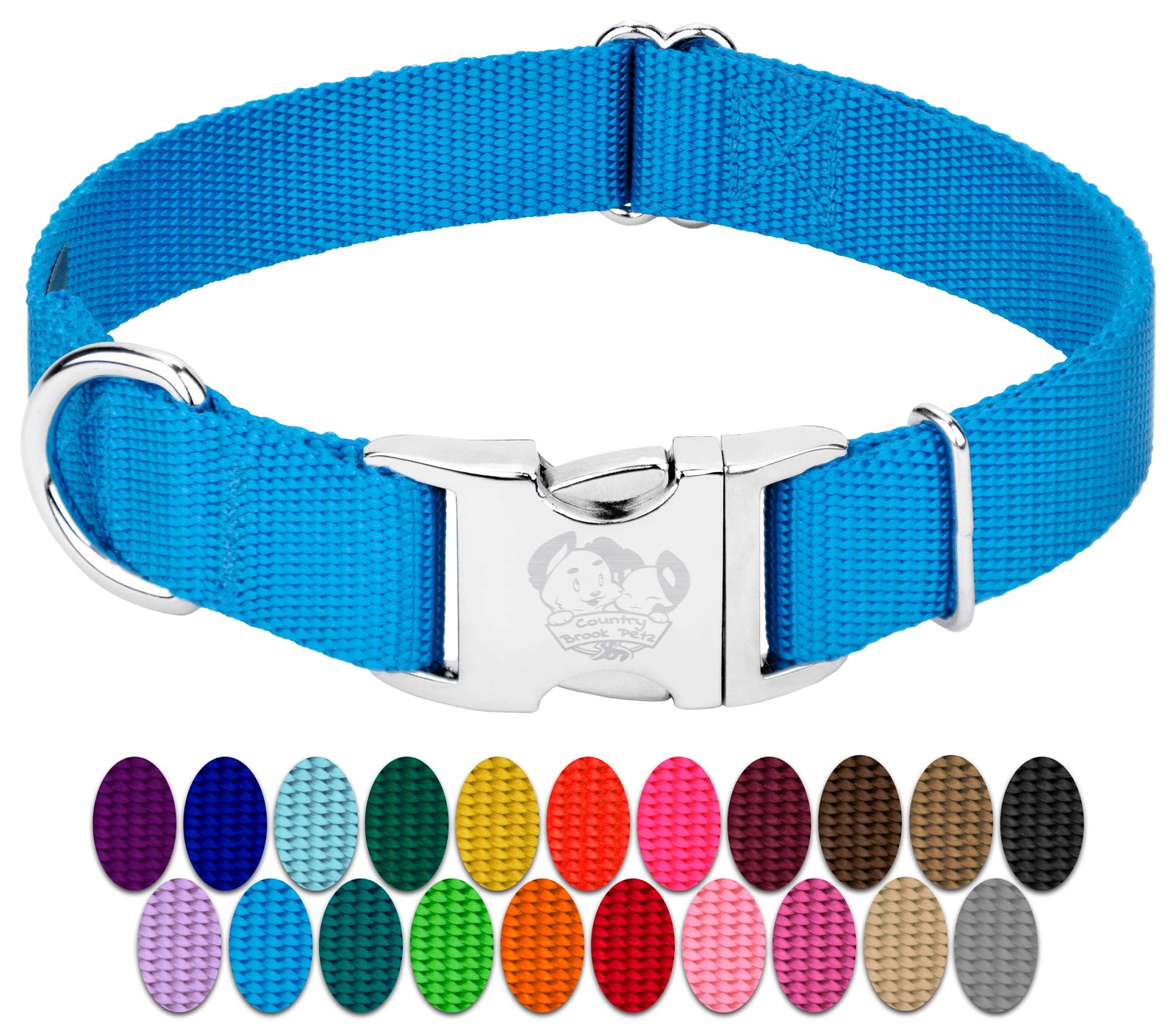 Country Brook Petz Ice Blue collar, front view for daily walks.