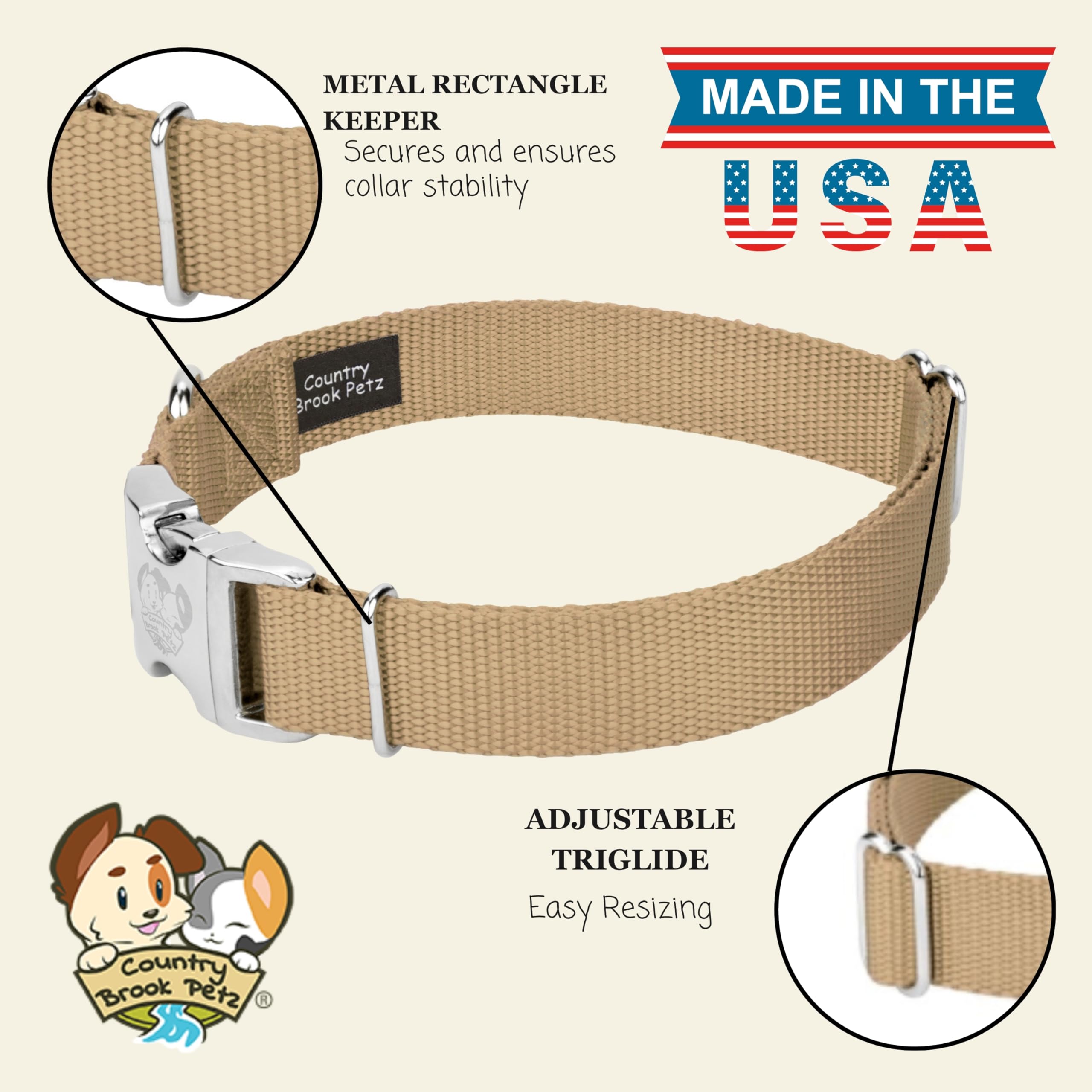 Country Brook Petz D-rings and buckle close-up for secure tag attachment
