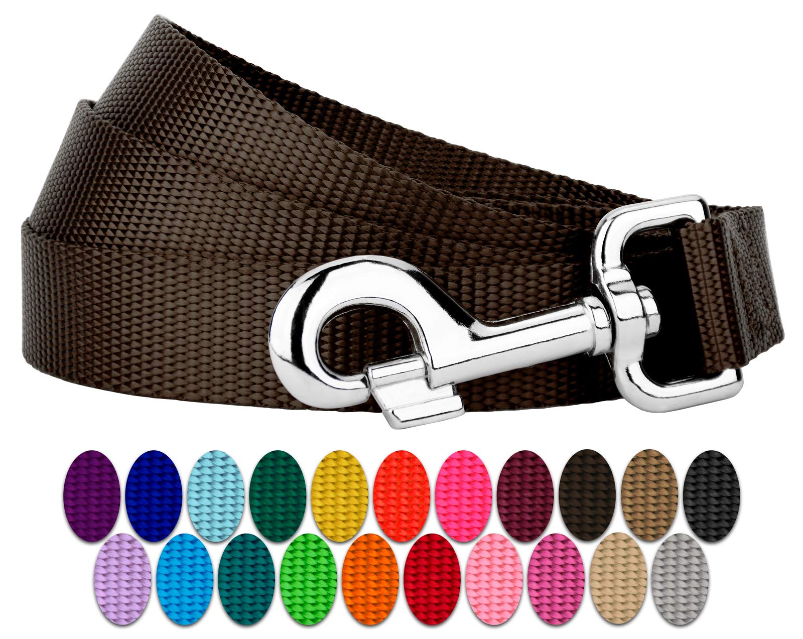 Country Brook Petz Everyday Nylon Leash in brown with a sturdy grip for daily walks.