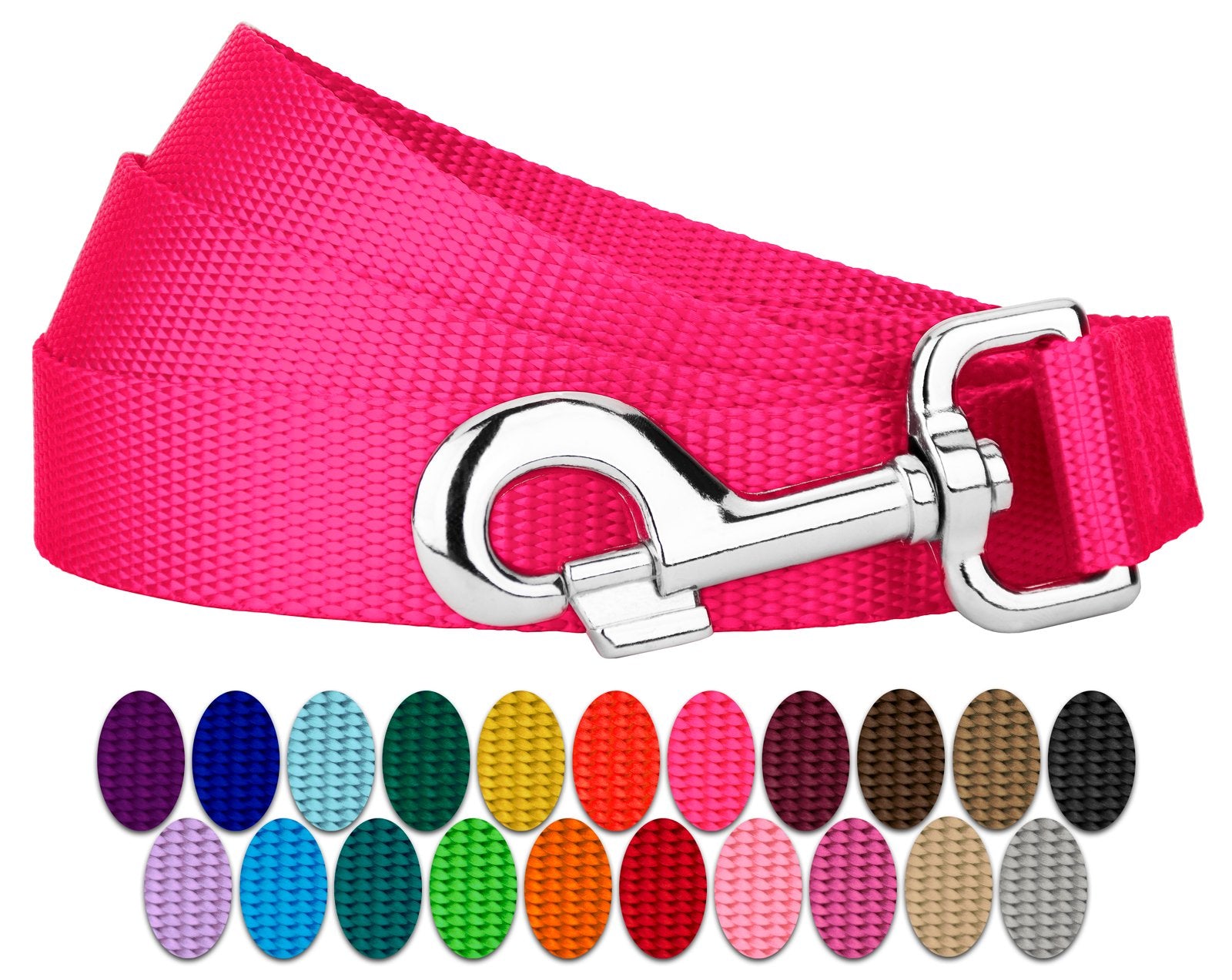 Country Brook Petz Everyday Nylon Leash hot pink, 1 inch by 6 feet, daily control.