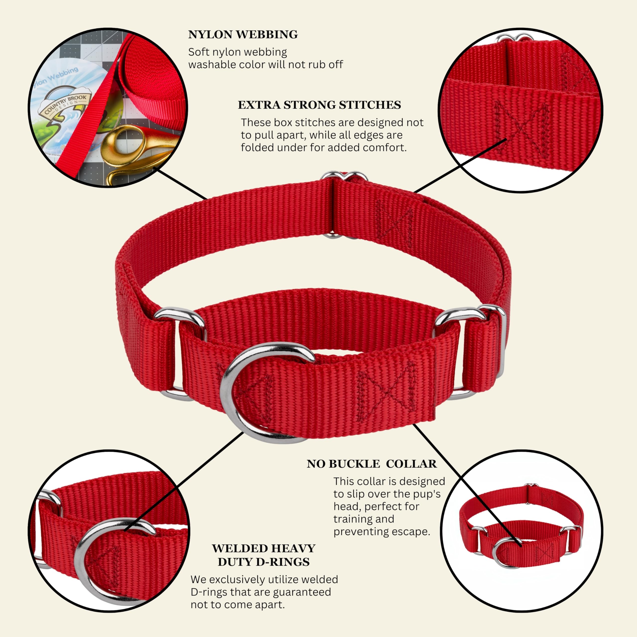 Country Brook Petz martingale collar secure fit during active play