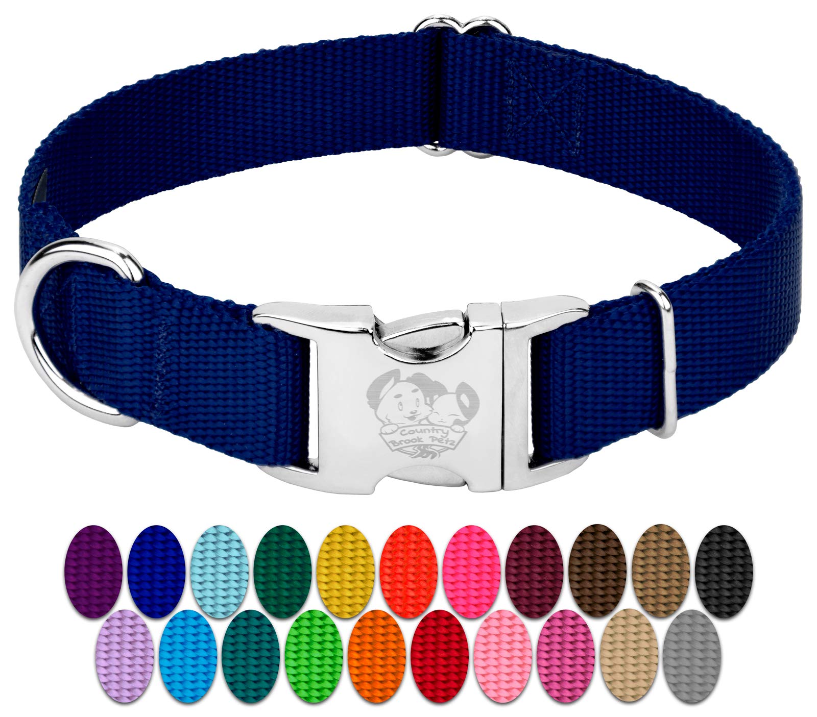 Country Brook Petz premium nylon dog collar in royal blue, extra-large; daily durable wear.