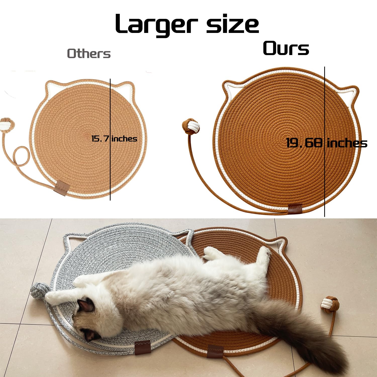 CoveCozy cat-scratching-mat-natural-cotton-rope close-up shows soft, non-toxic fibers for safe play.