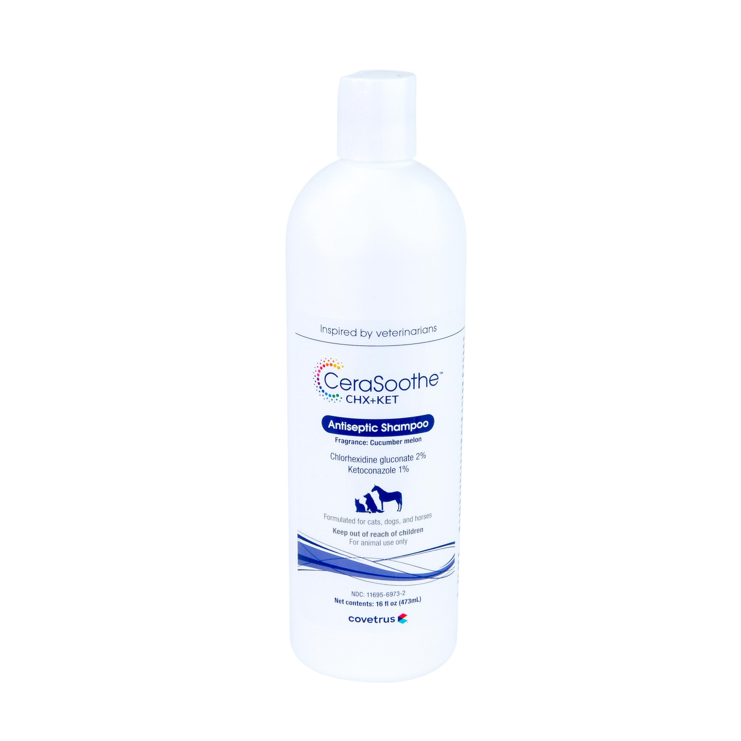 Covetrus CeraSoothe CHX+KET shampoo bottle helps calm irritated skin
