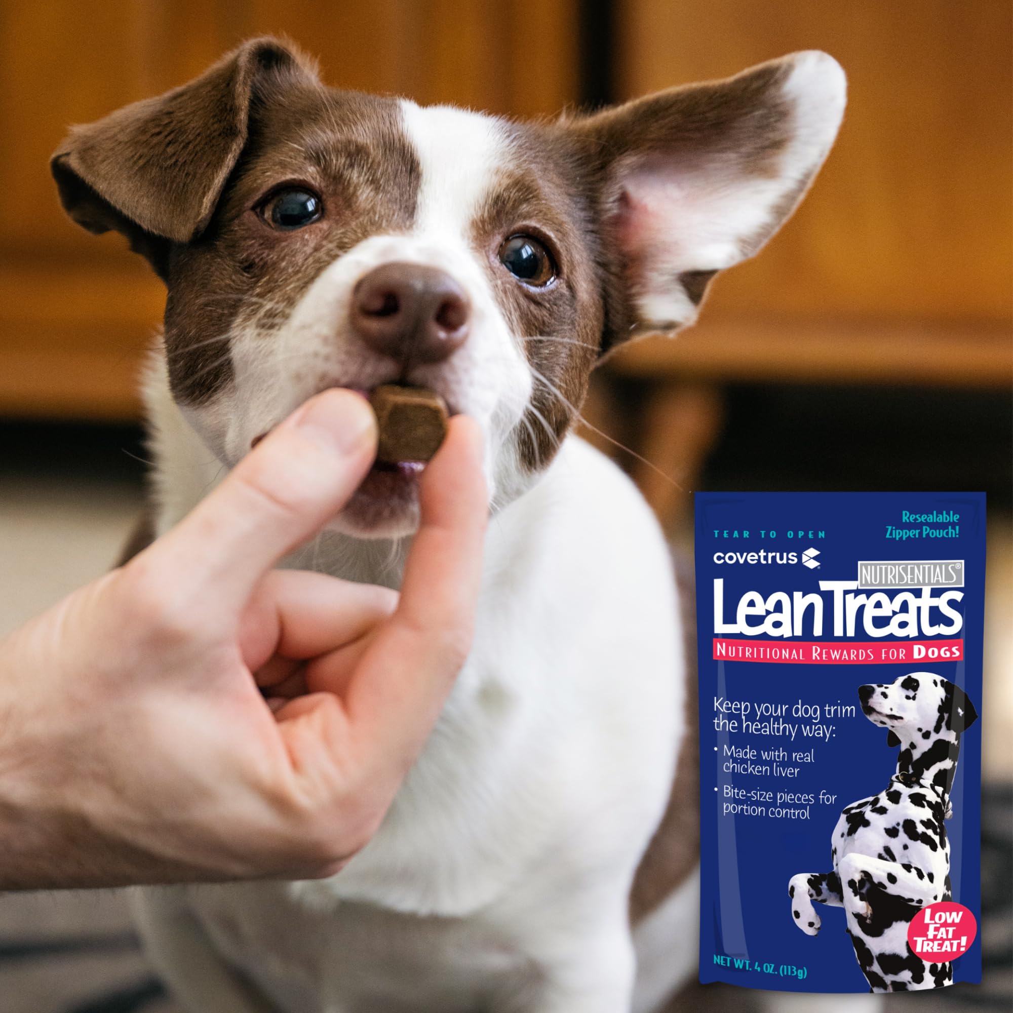 Covetrus Nutrisential Lean Treats dog enjoying bite-sized snack during training.