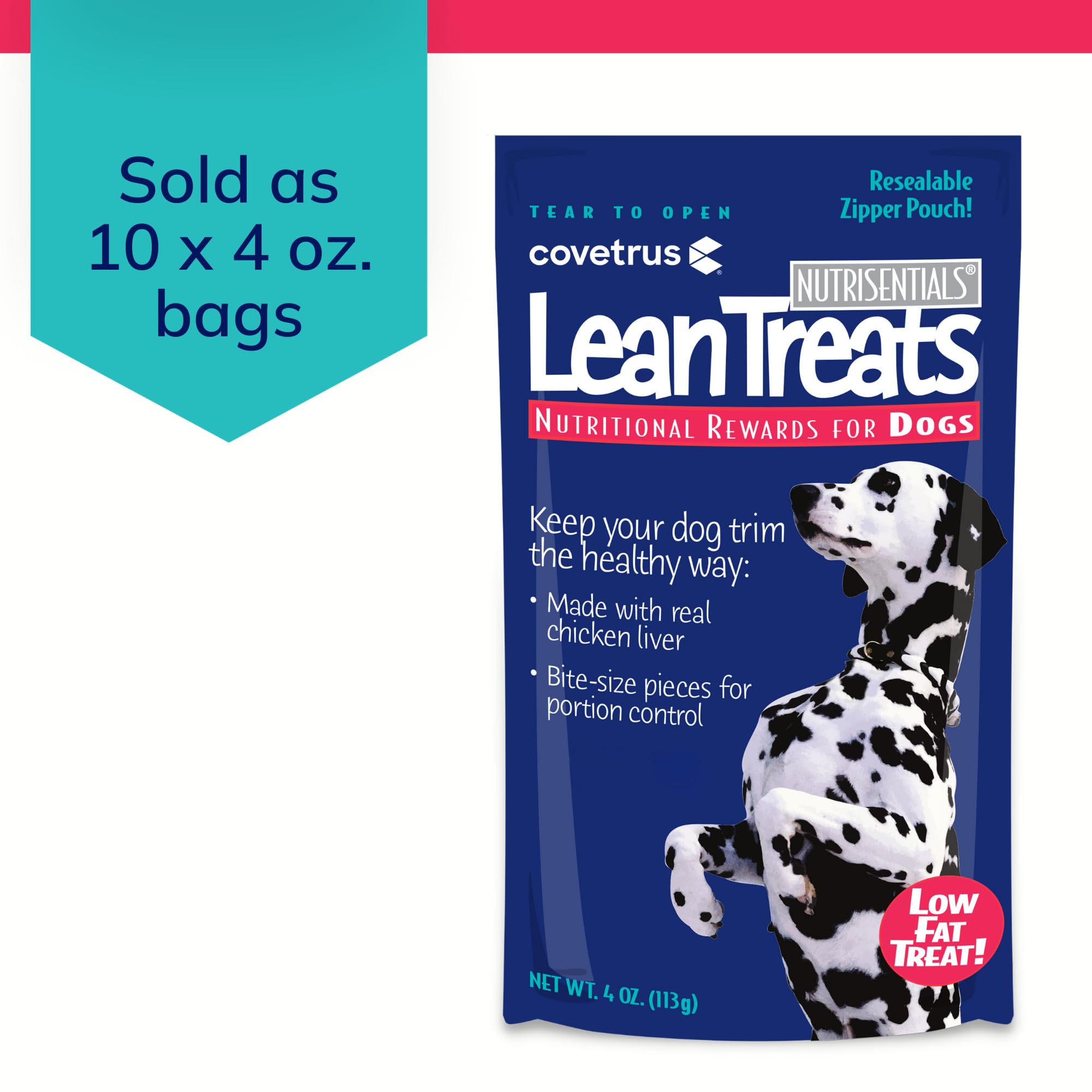 Covetrus lean treats dog bite-size close-up showing soft texture ideal for gentle chewers.