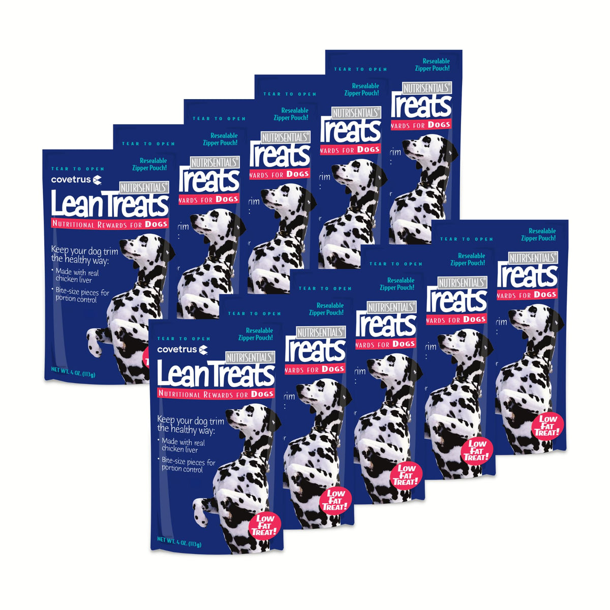 Covetrus Nutrisential Lean Treats for Dogs pack shot highlighting bite-sized, low-calorie rewards.