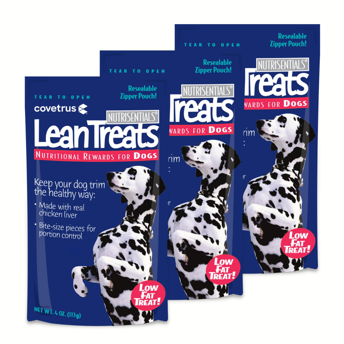 Covetrus Nutrisential Lean Treats pack front showing 3-pack for easy portioning