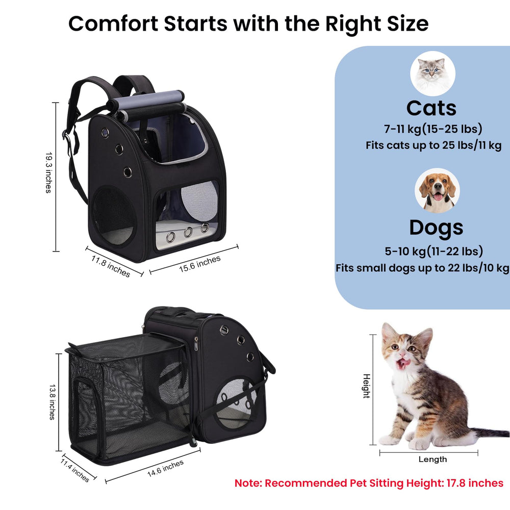 COVONO Cat Carrier Backpack ventilation panels deliver fresh airflow for comfortable journeys.