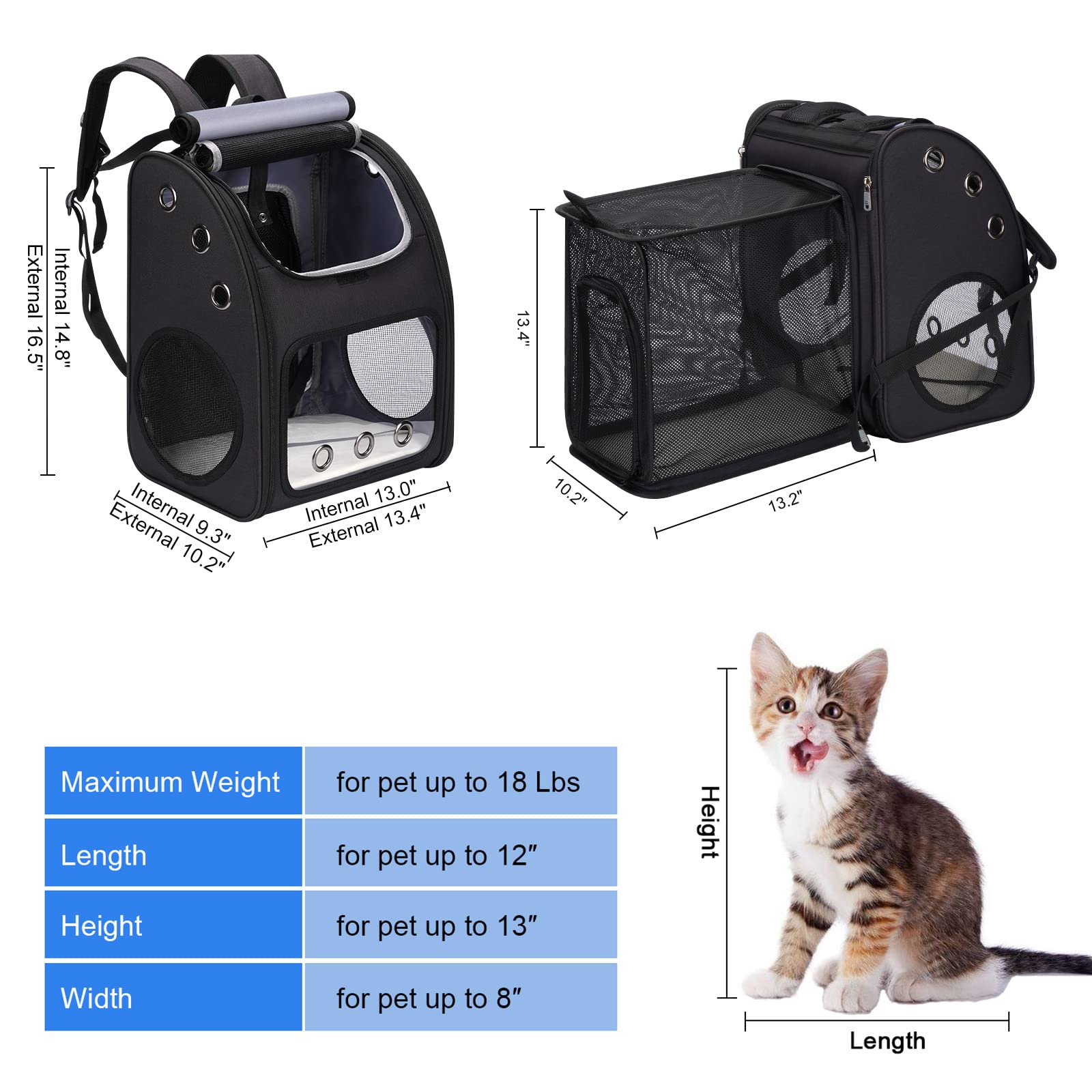 Covono cat carrier backpack ventilation window delivers continuous airflow and calm pet mood.