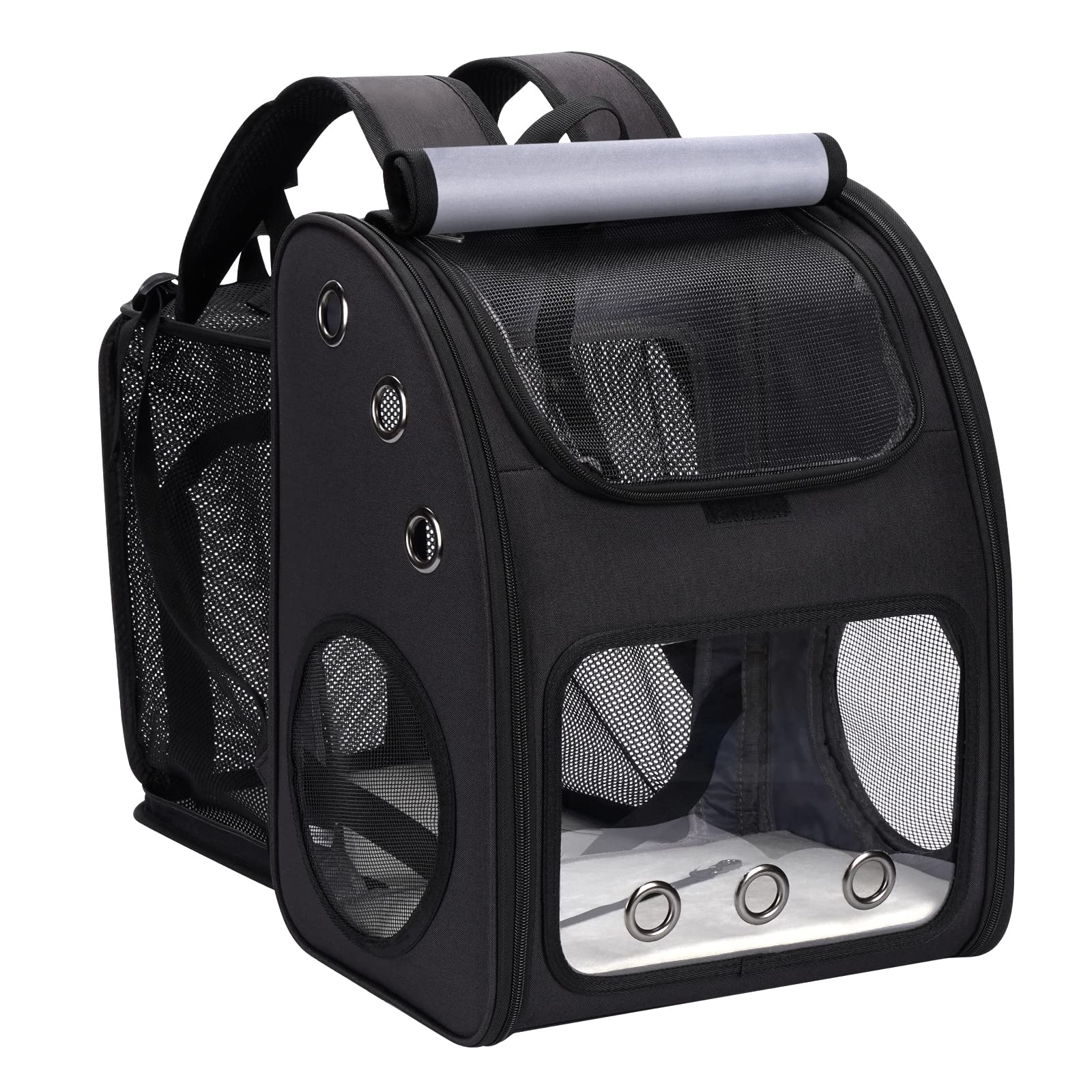 Covono expandable cat carrier backpack rear expansion offers extra room for pets during travel.