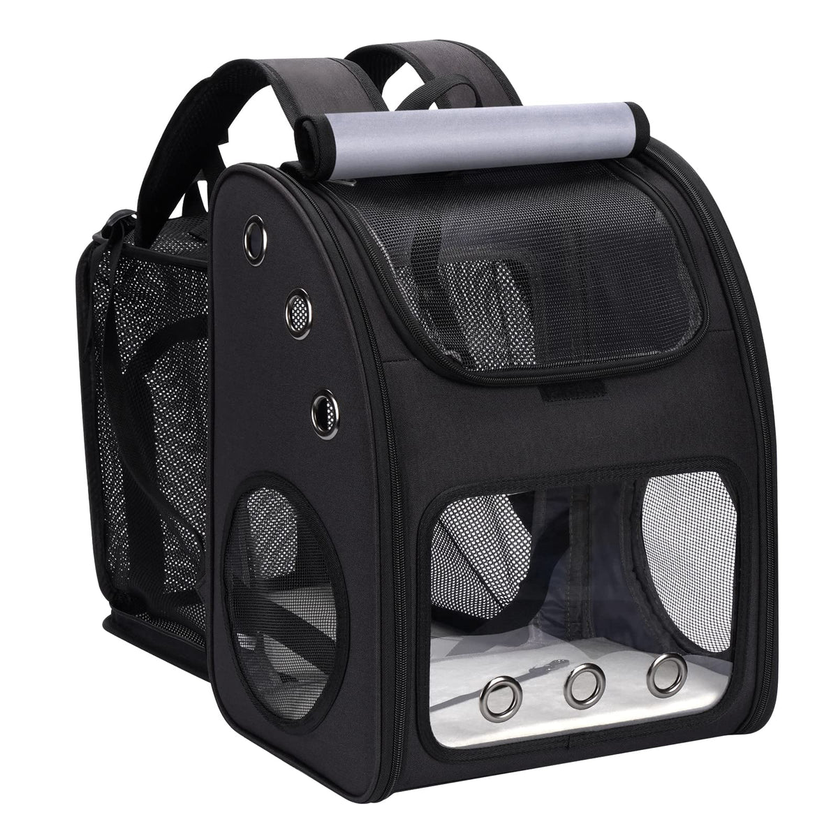Covono expandable cat carrier backpack rear expansion offers extra room for pets during travel.