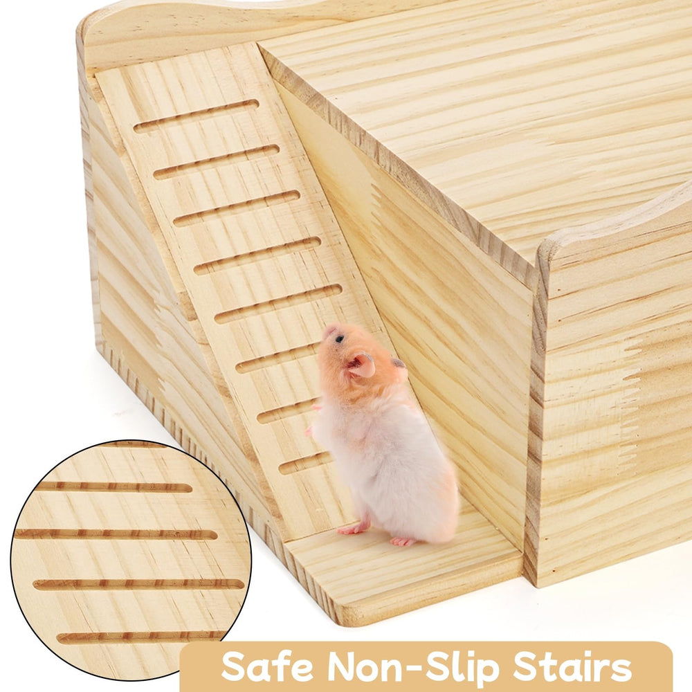 Covzoe Guinea Pig Wood House double-layer with ladder, promoting climbing and exercise