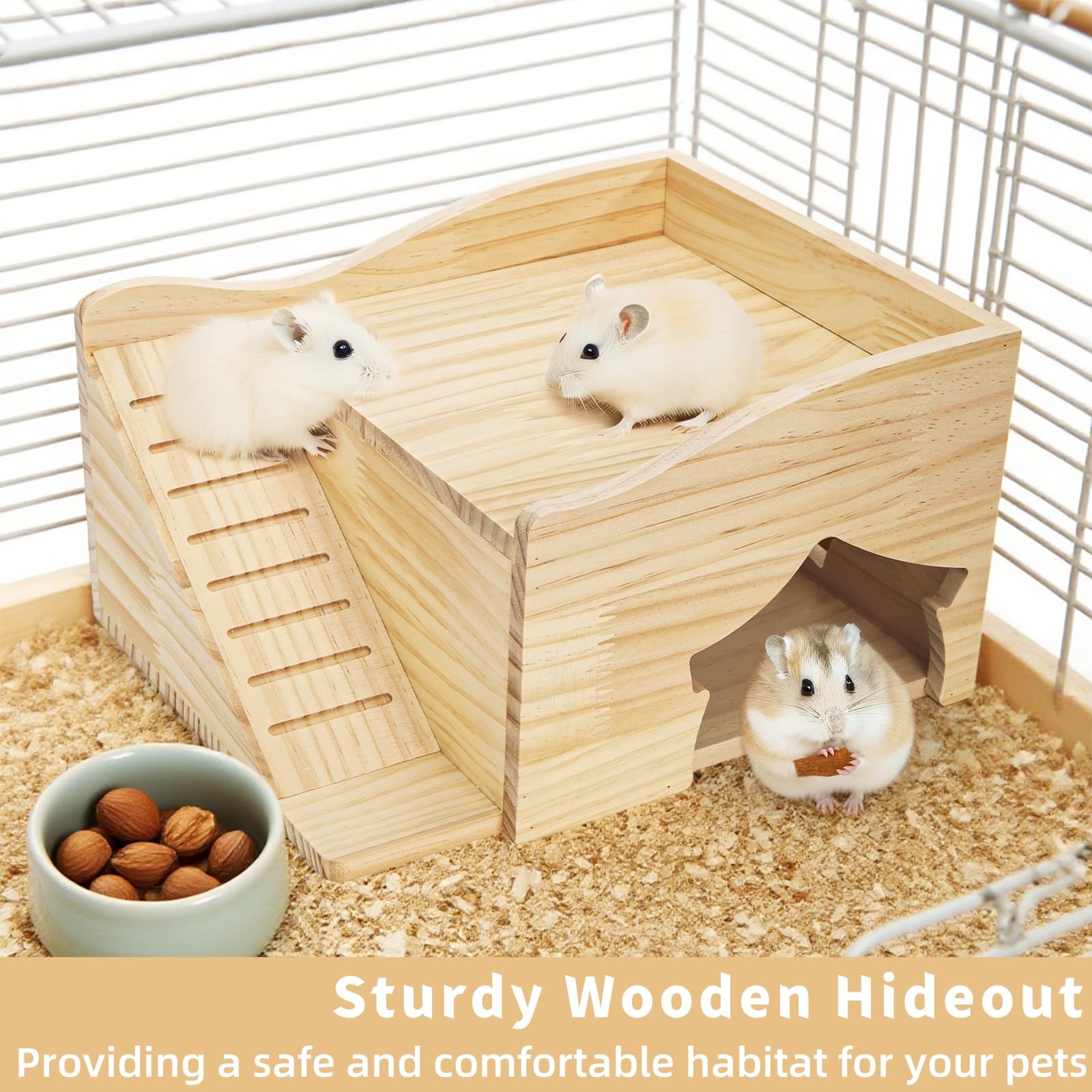 Covzoe Guinea Pig Wood House lower hideout, a quiet retreat for tiny pets
