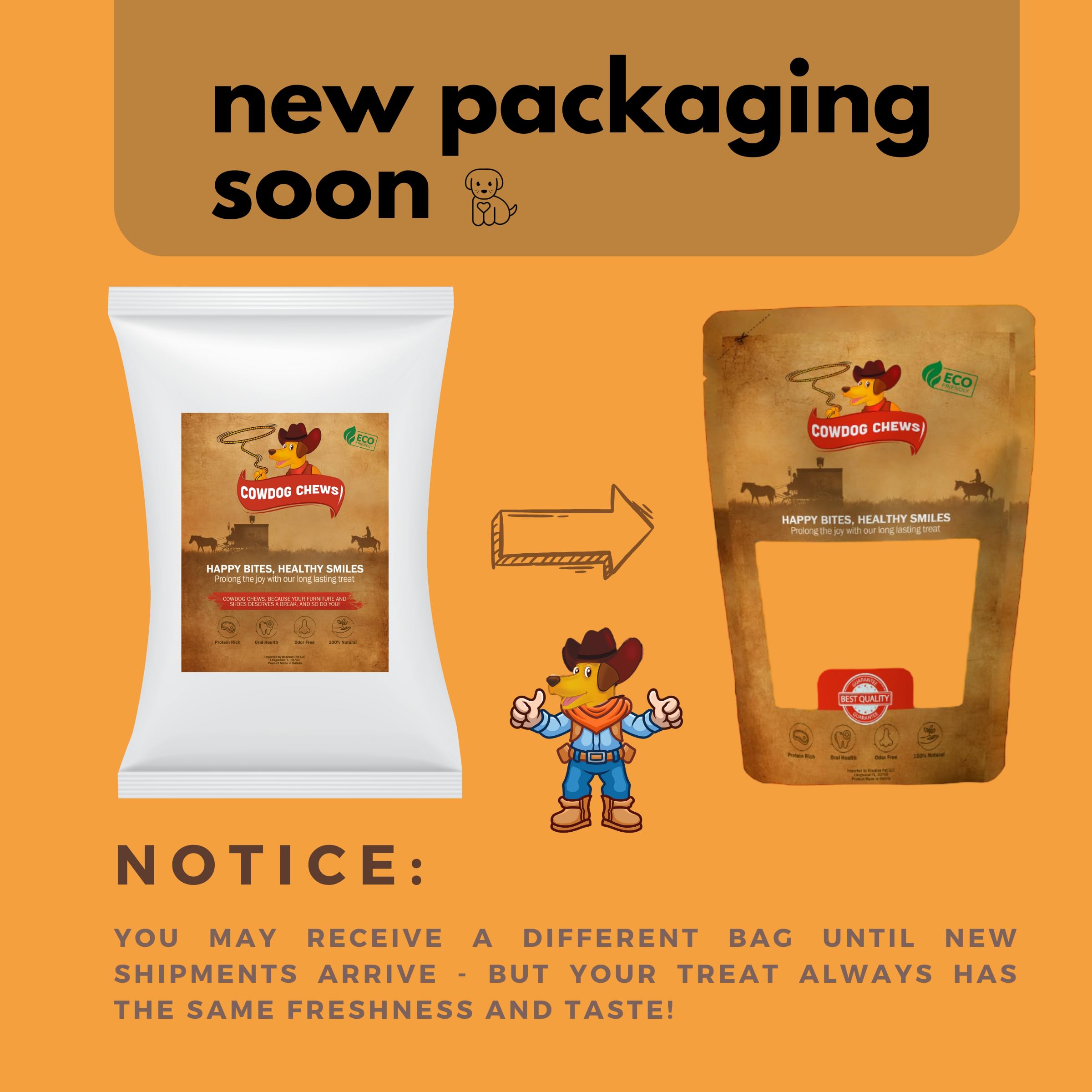 Cowdog Chews digestible bully stick shown in chew action emphasizing easy digestion.