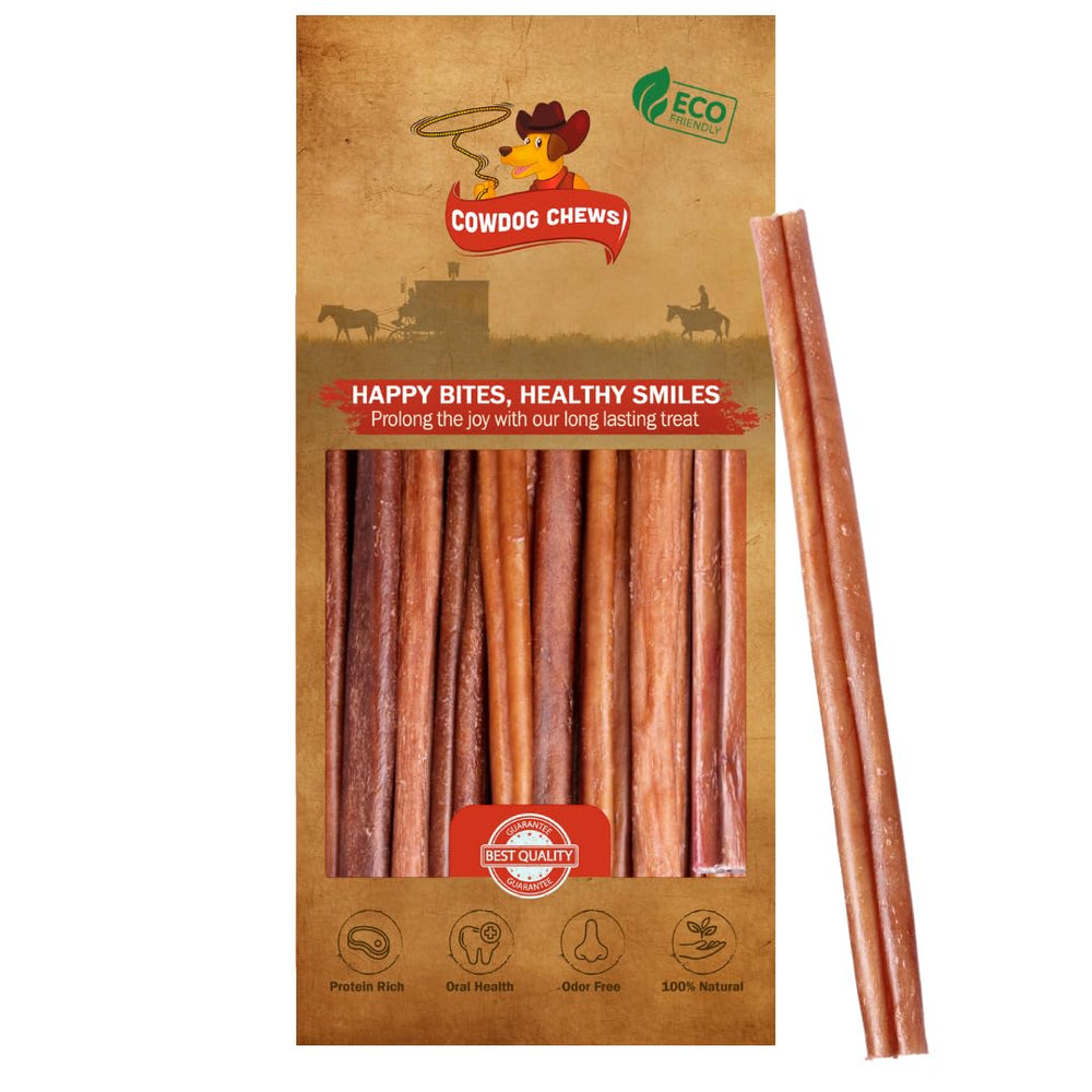 Cowdog Chews odor-free beef bully stick closeup for odorless chewing.