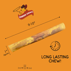 Cowdog Chews beef-filled meaty roll closeup, showing savory filling