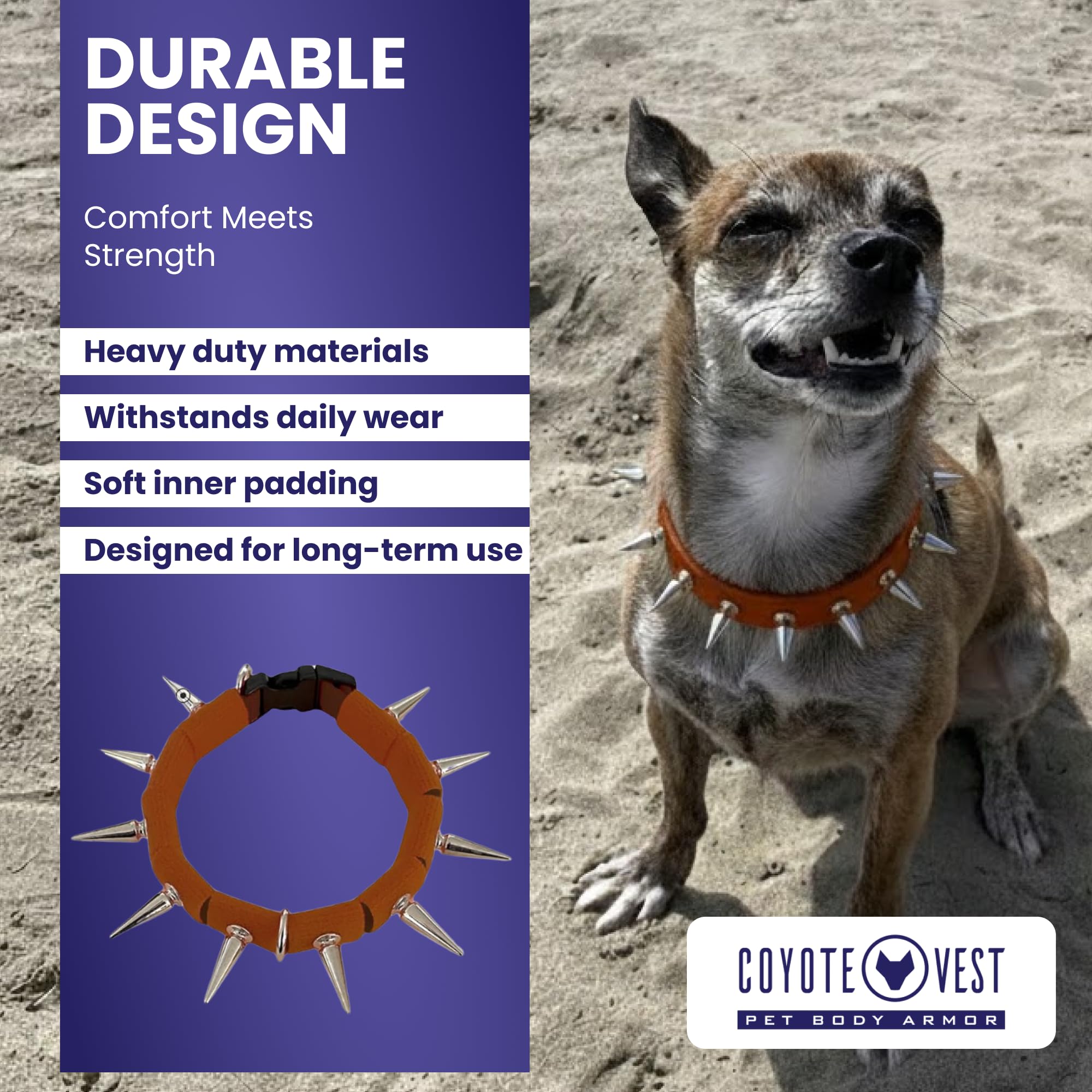 CoyoteVest CoyoteCollar chrome-spikes convey stylish, noticeable design