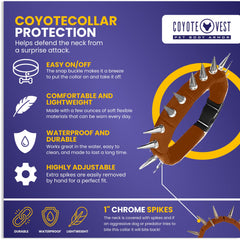 CoyoteVest CoyoteCollar spiked dog collar, brown large, side view for durability.