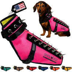 CoyoteVest dog harness front view in pink XS for safer daytime walks