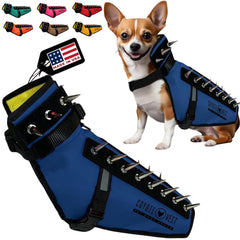 CoyoteVest dog harness front view in royal blue for safer daytime walks