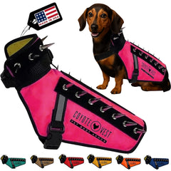 CoyoteVest pink dog harness front view for protection during walks.