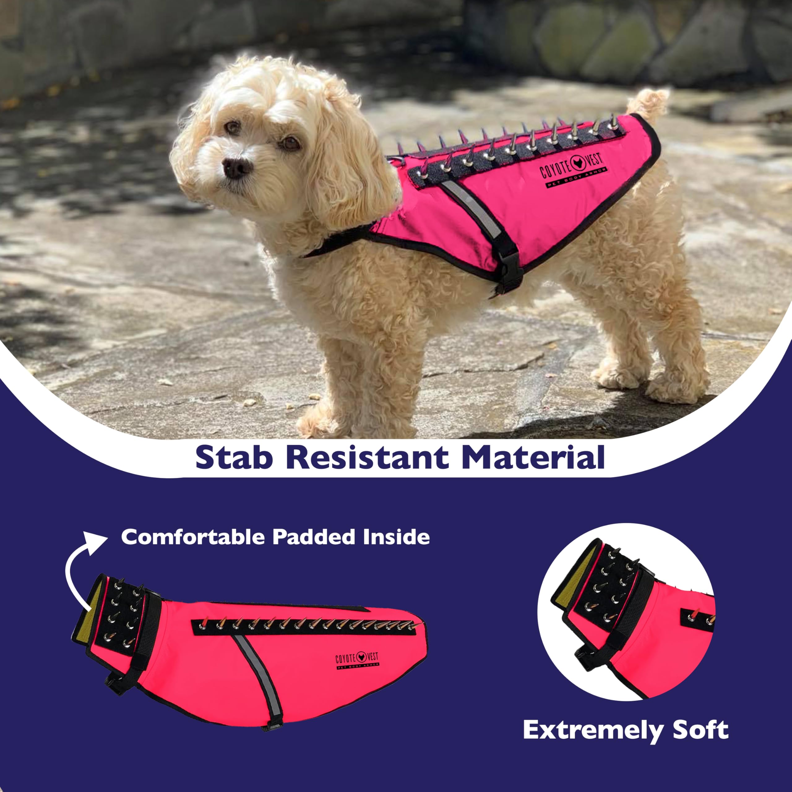 CoyoteVest dog harness side view in pink XS improves visibility during strolls