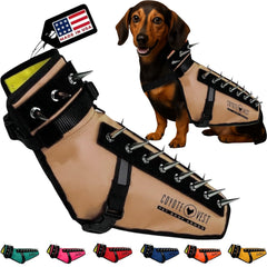CoyoteVest dog harness Texas Tan front view shows protective design for safer dusk walks